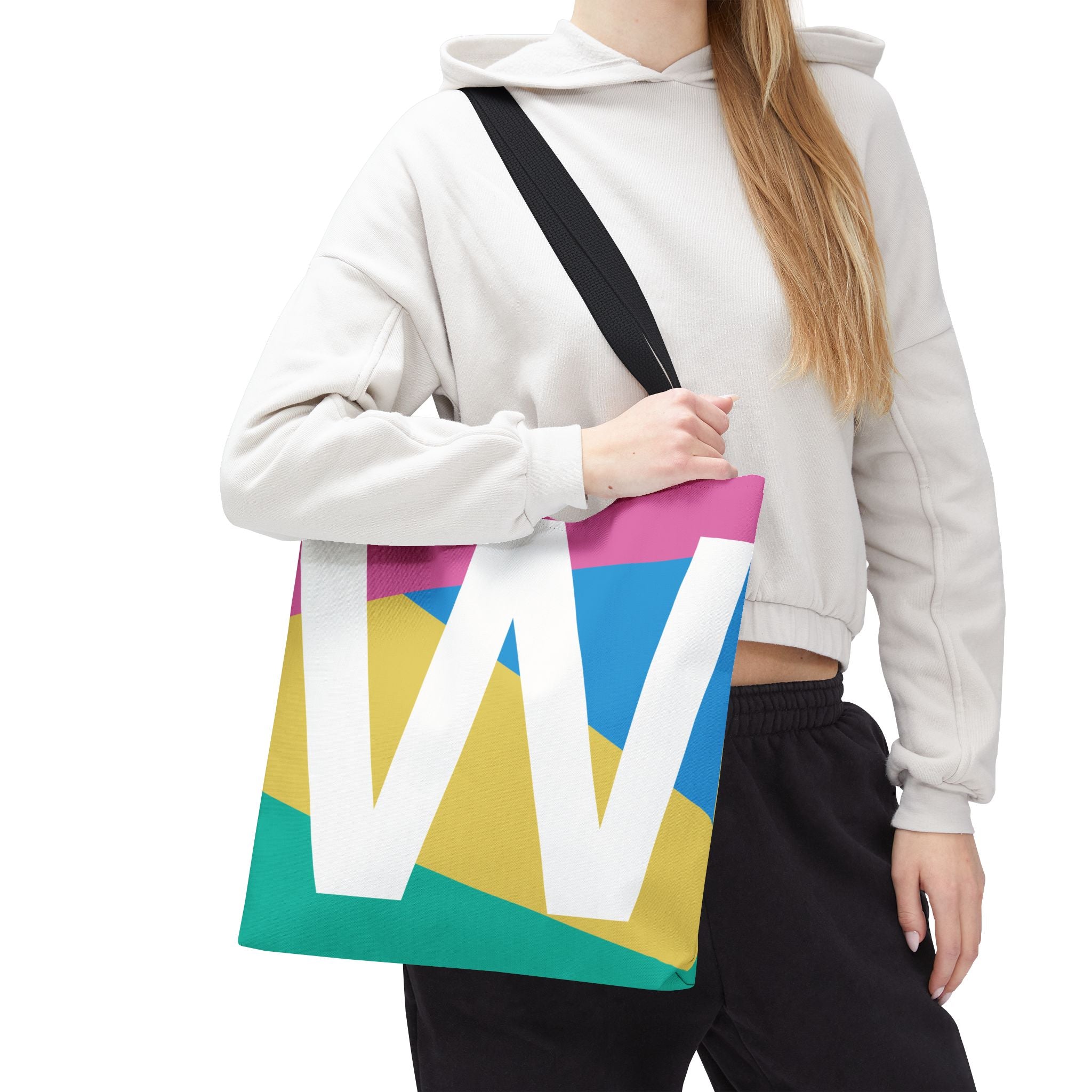 Monogram 'W' Colorblock Tote Bag — Personalized Initial W Shoulder Tote