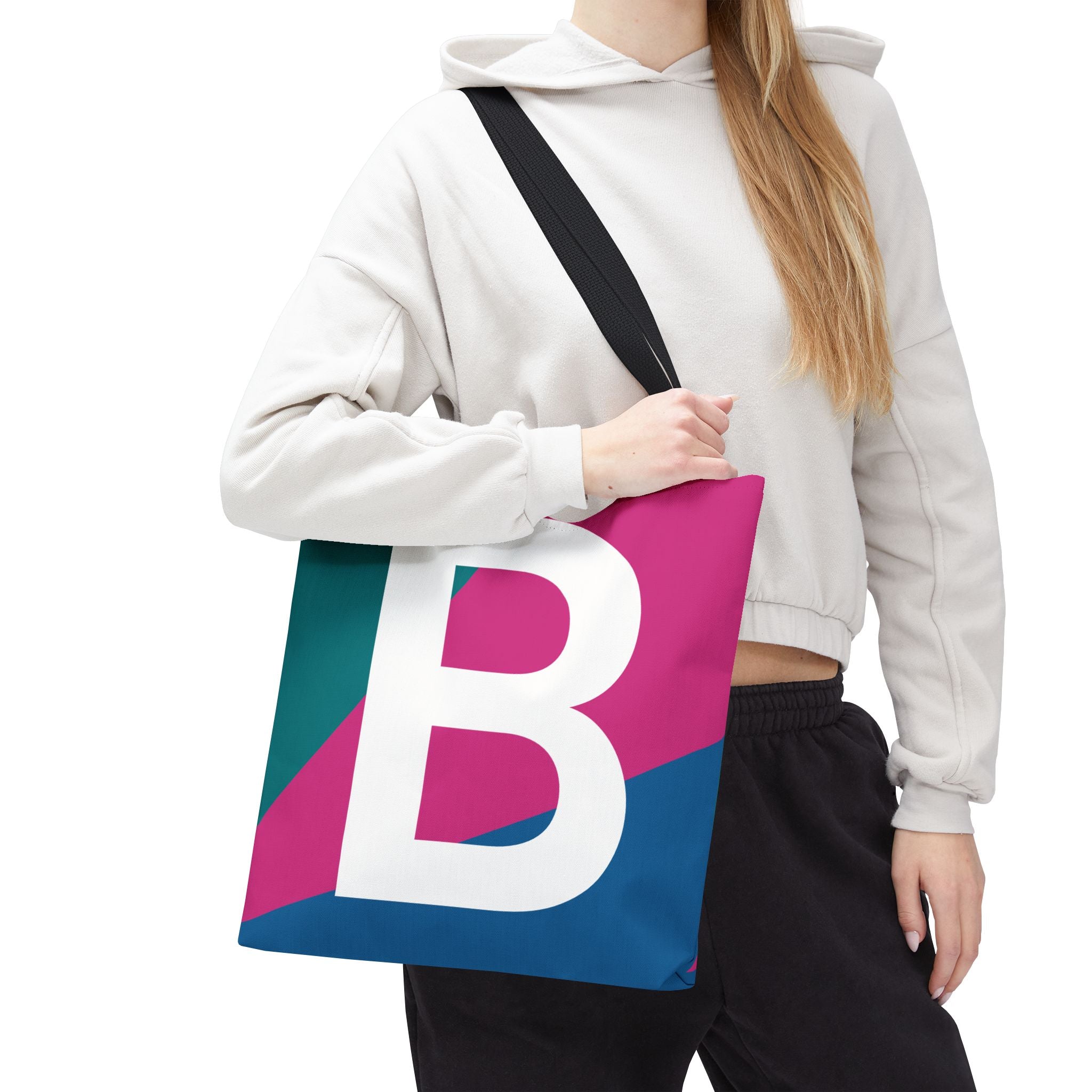 Monogram 'B' Colorblock Tote Bag — Personalized Initial B Shoulder Tote