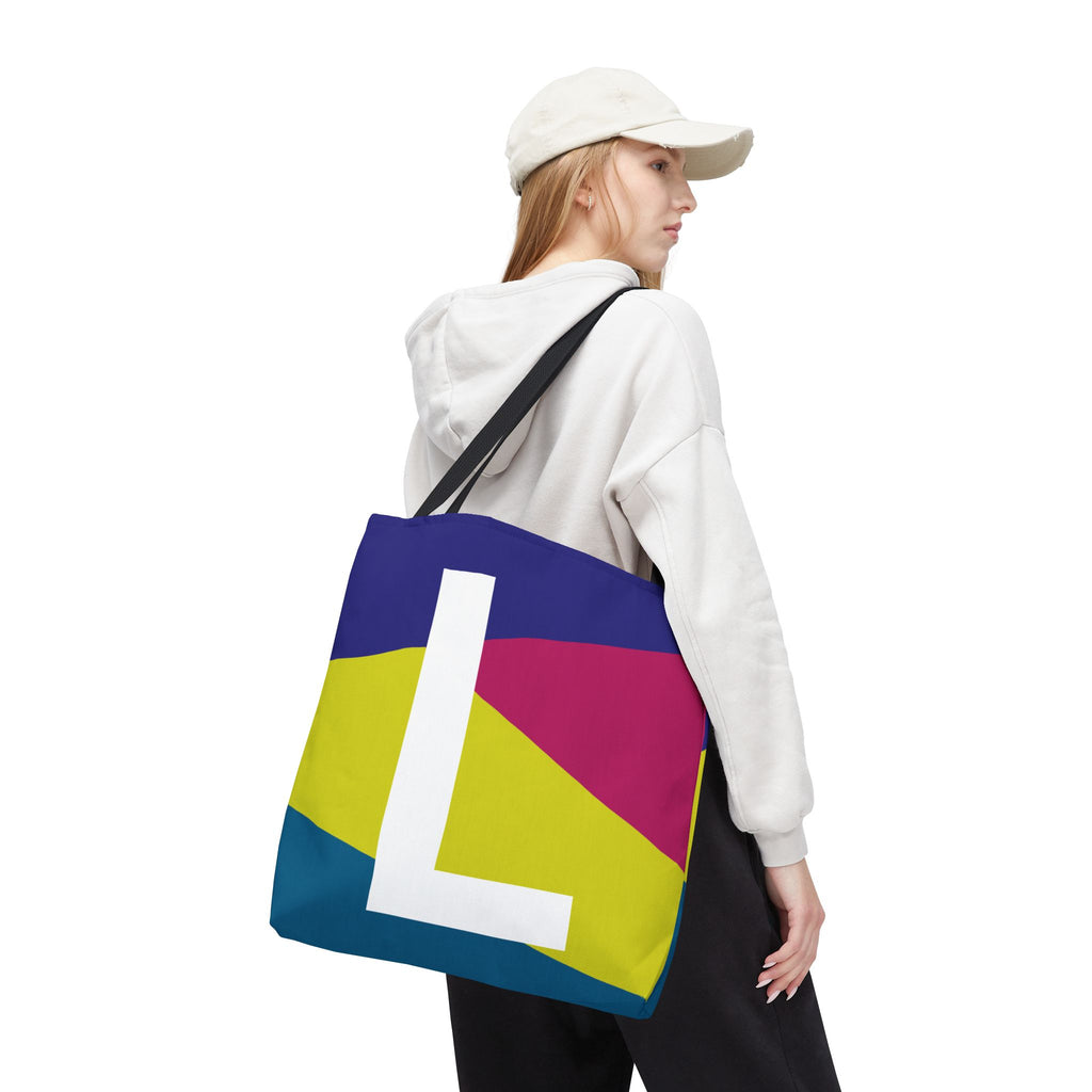 Monogram 'L' Colorblock Tote Bag — Personalized Initial L Shoulder Tote