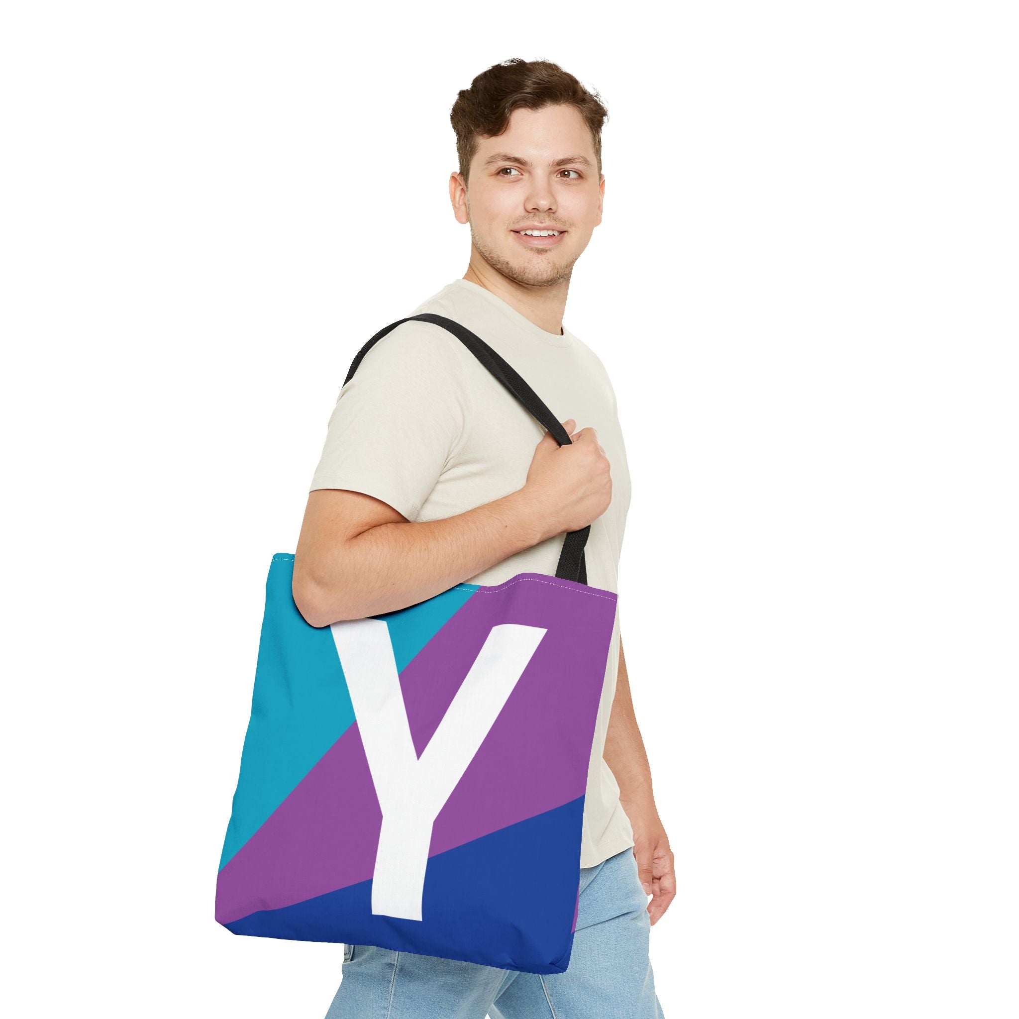Monogram 'Y' Colorblock Tote Bag — Personalized Initial Y Shoulder Tote