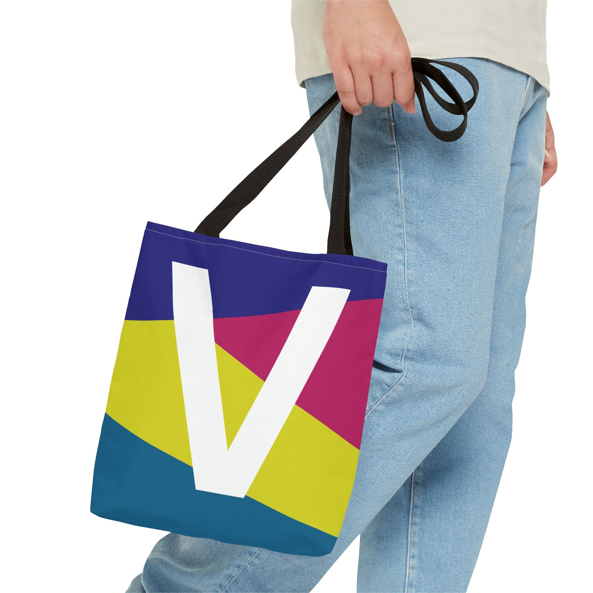 Monogram 'V' Colorblock Tote Bag — Personalized Initial V Shoulder Tote