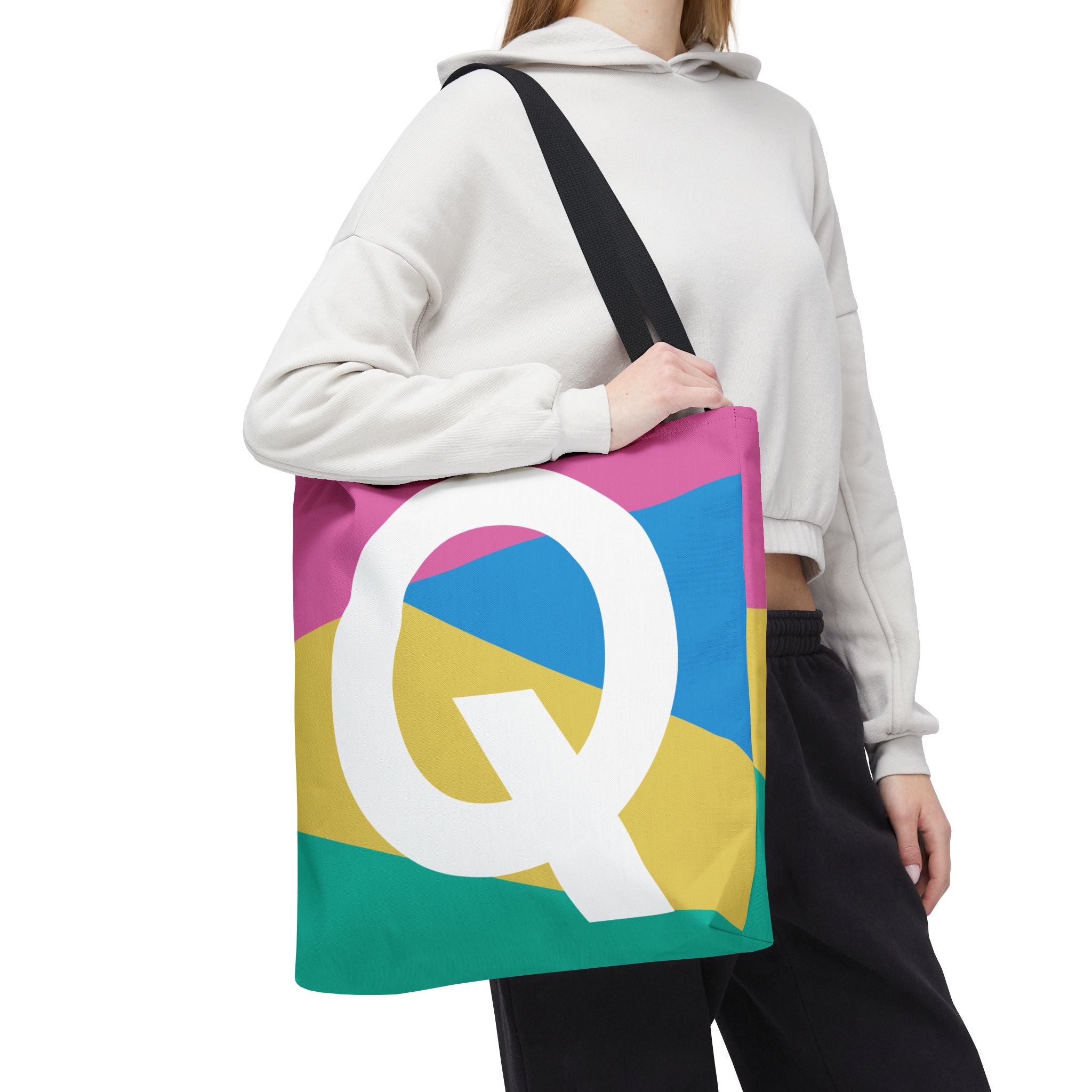 Monogram 'Q' Colorblock Tote Bag — Personalized Initial Q Shoulder Tote