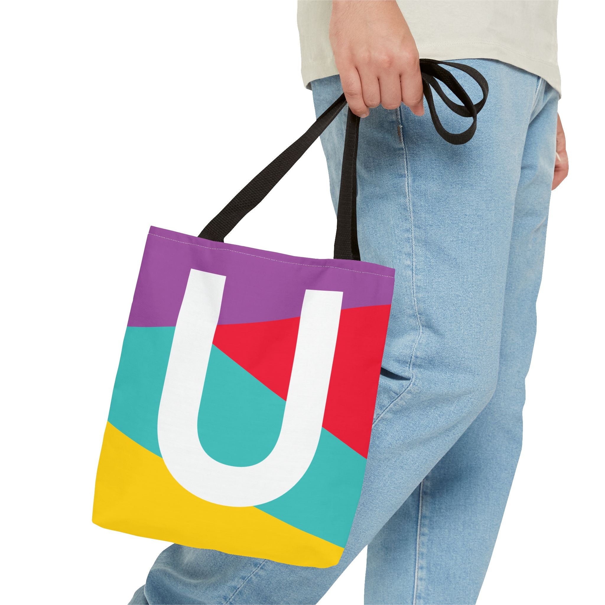 Monogram 'U' Colorblock Tote Bag — Personalized Initial U Shoulder Tote