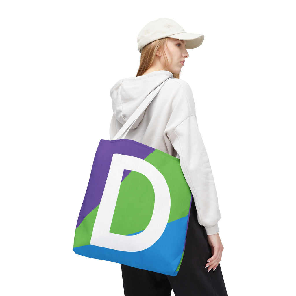Monogram 'D' Colorblock Tote Bag — Personalized Initial D Shoulder Tote