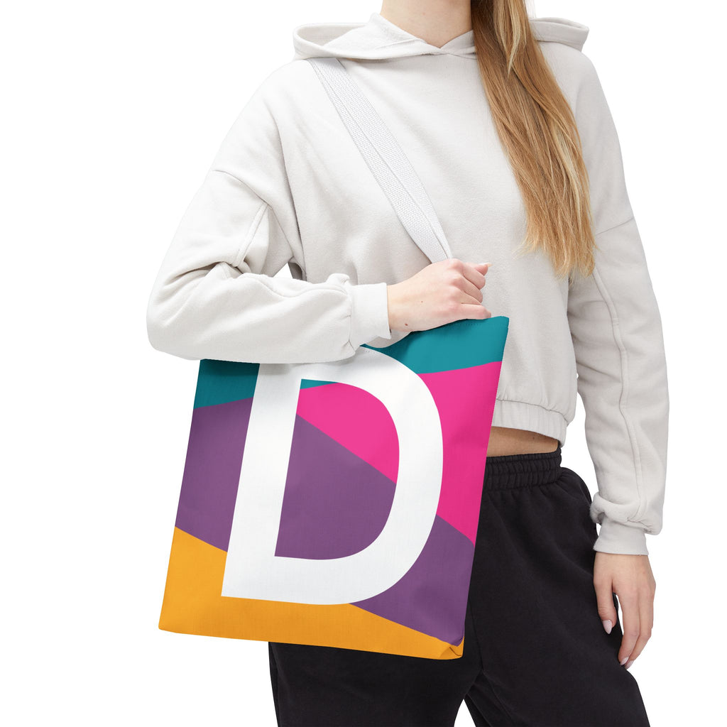 Monogram 'D' Colorblock Tote Bag — Personalized Initial D Shoulder Tote