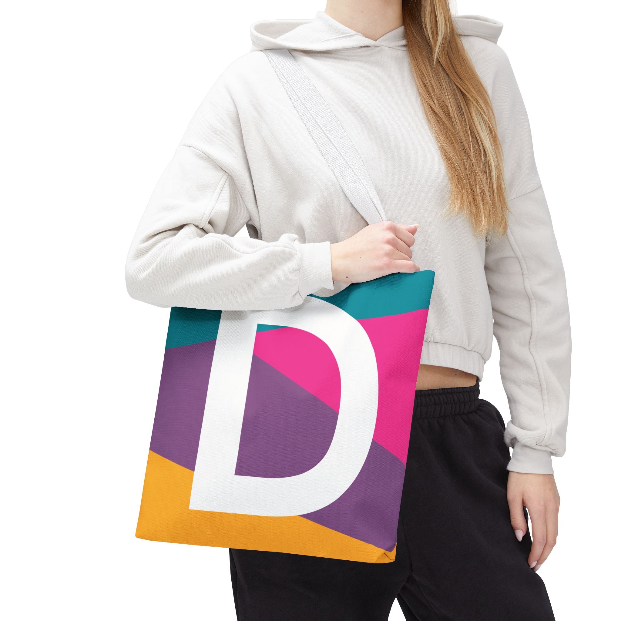 Monogram 'D' Colorblock Tote Bag — Personalized Initial D Shoulder Tote
