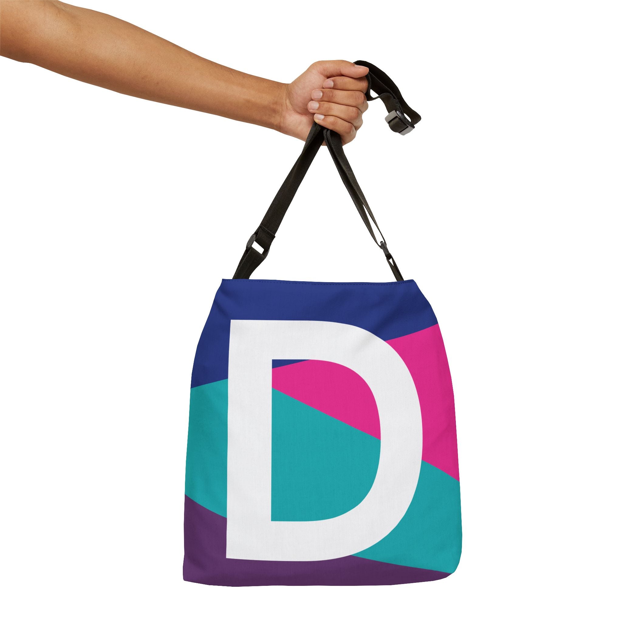 Initial Letter 'D' Colorblock Adjustable Tote Bag — Monogram Alphabet Shoulder Bag