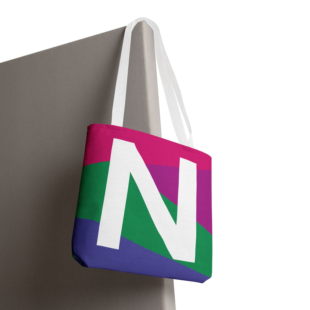 Monogram 'N' Colorblock Tote Bag — Personalized Initial N Shoulder Tote