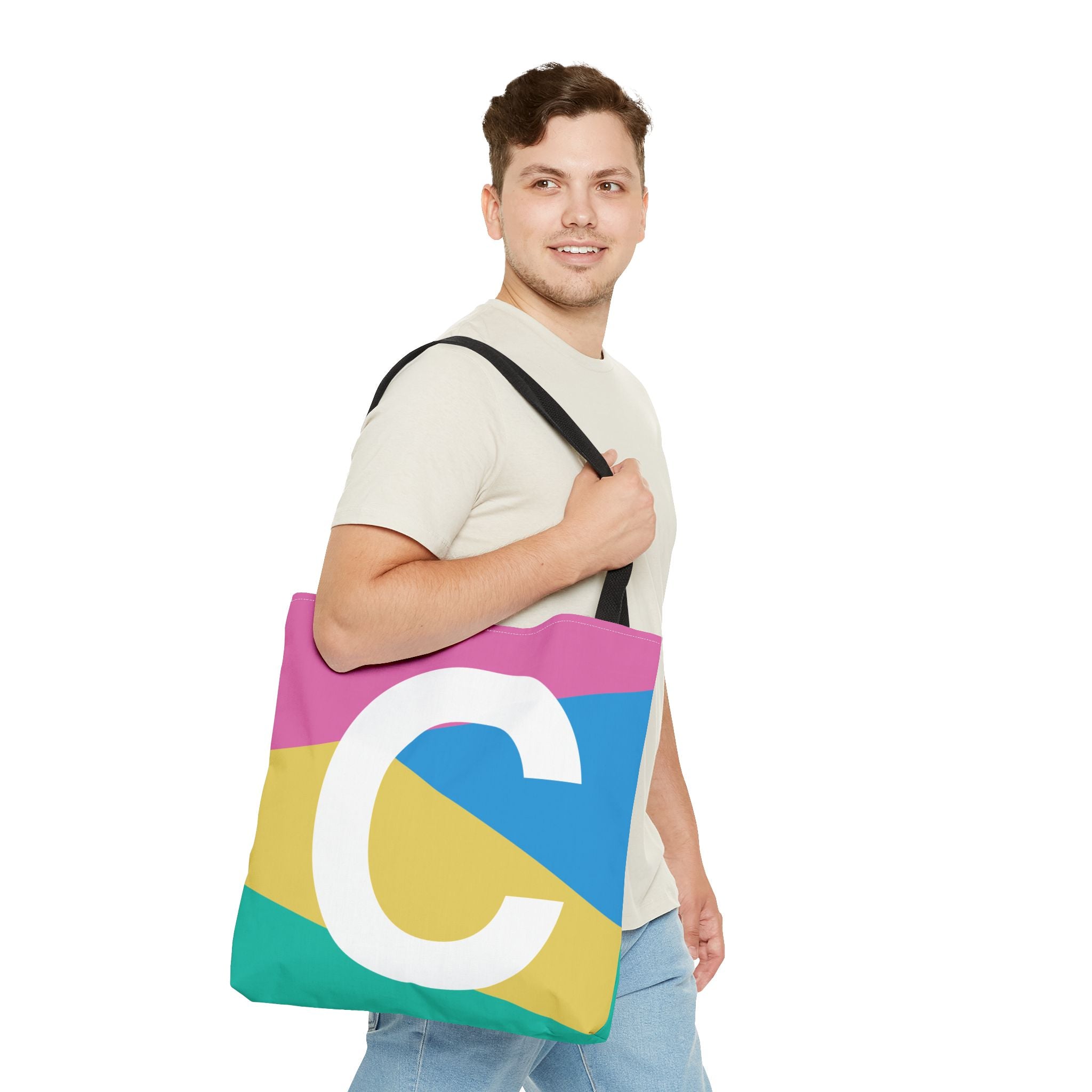 Monogram 'C' Colorblock Tote Bag — Personalized Initial C Shoulder Tote