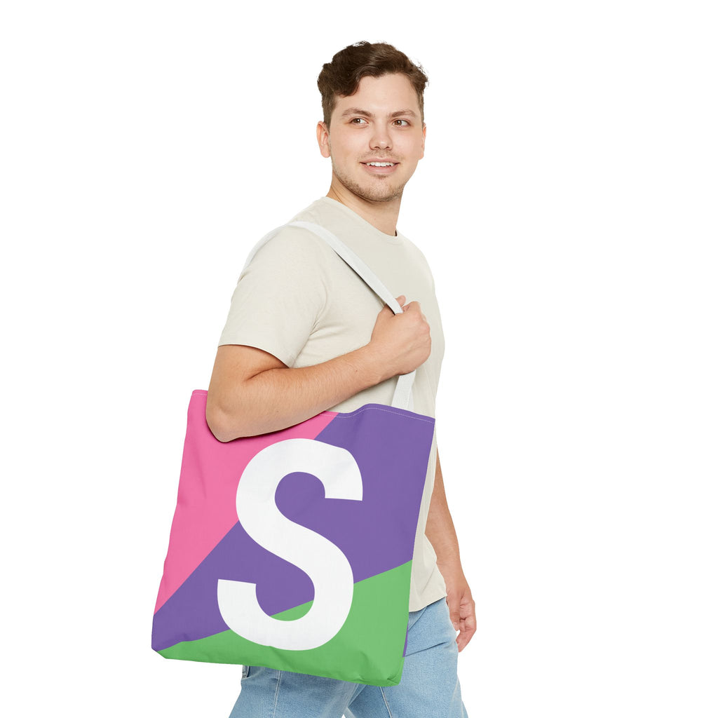 Monogram 'S' Colorblock Tote Bag — Personalized Initial S Shoulder Tote