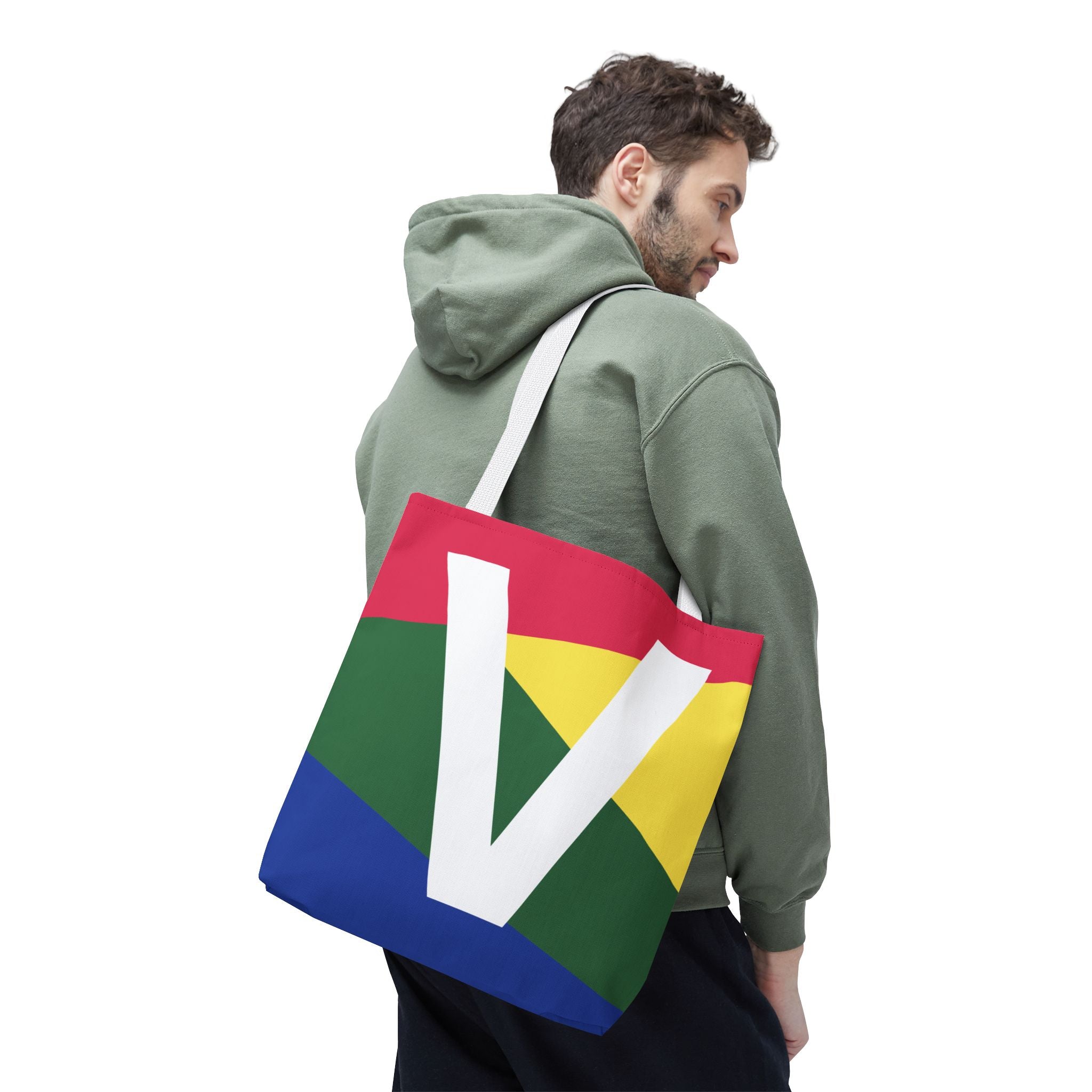 Monogram 'V' Colorblock Tote Bag — Personalized Initial V Shoulder Tote