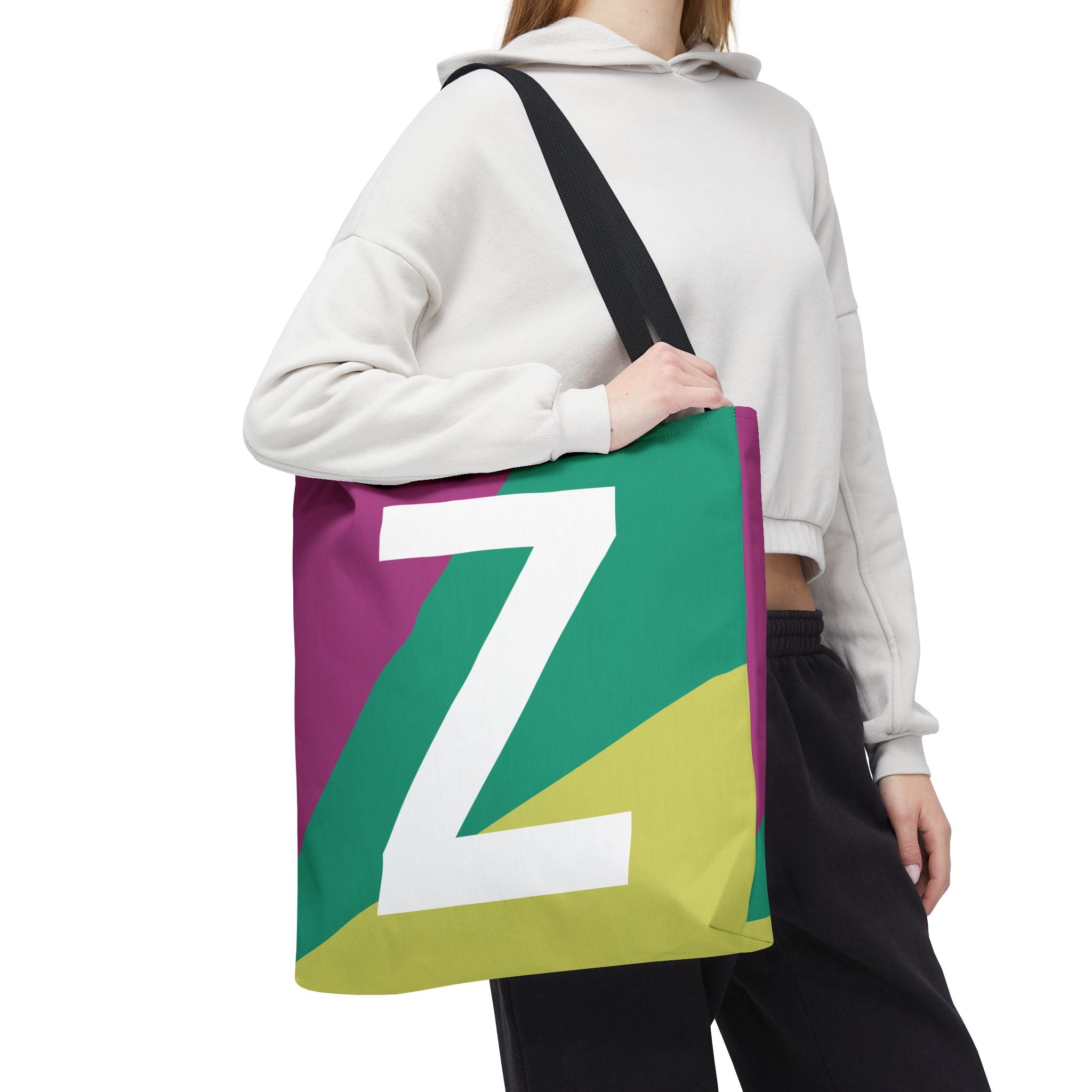Monogram 'Z' Colorblock Tote Bag — Personalized Initial Z Shoulder Tote