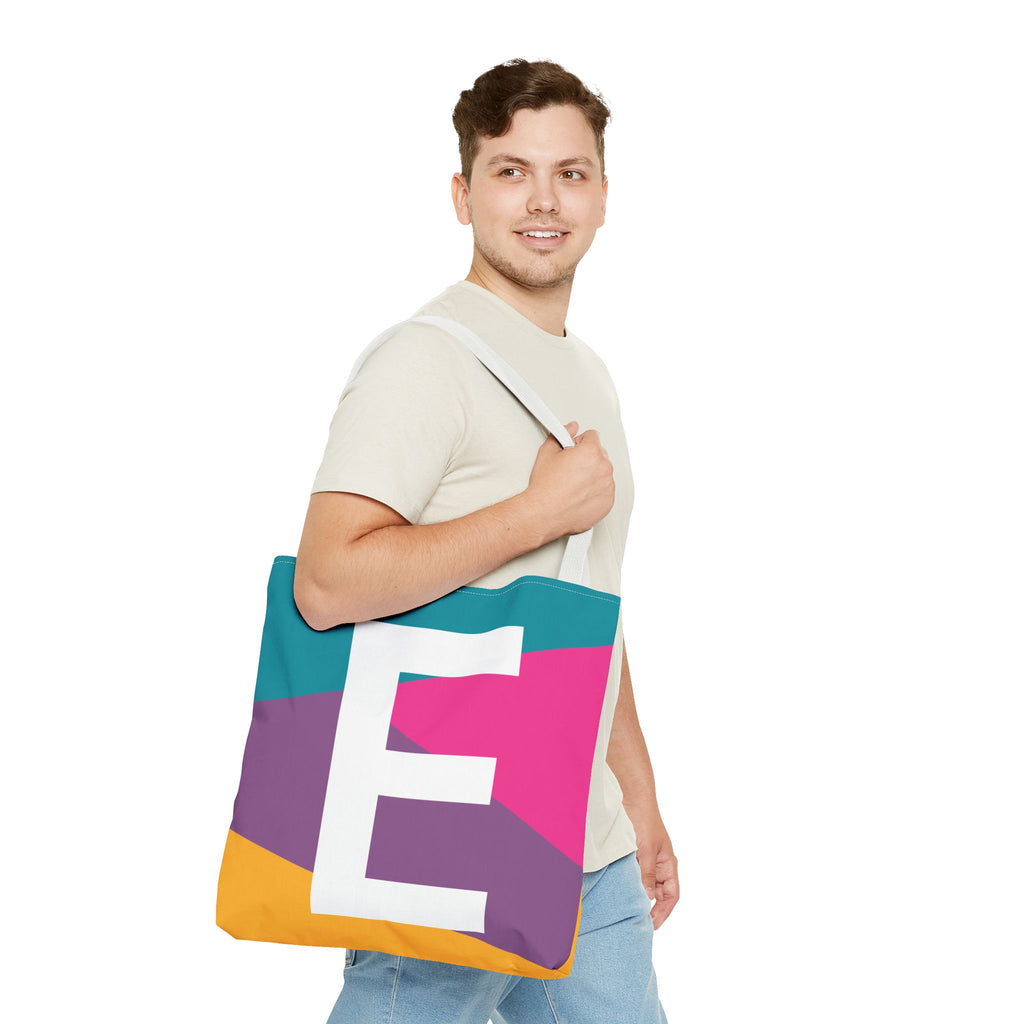 Monogram 'E' Colorblock Tote Bag — Personalized Initial E Shoulder Tote