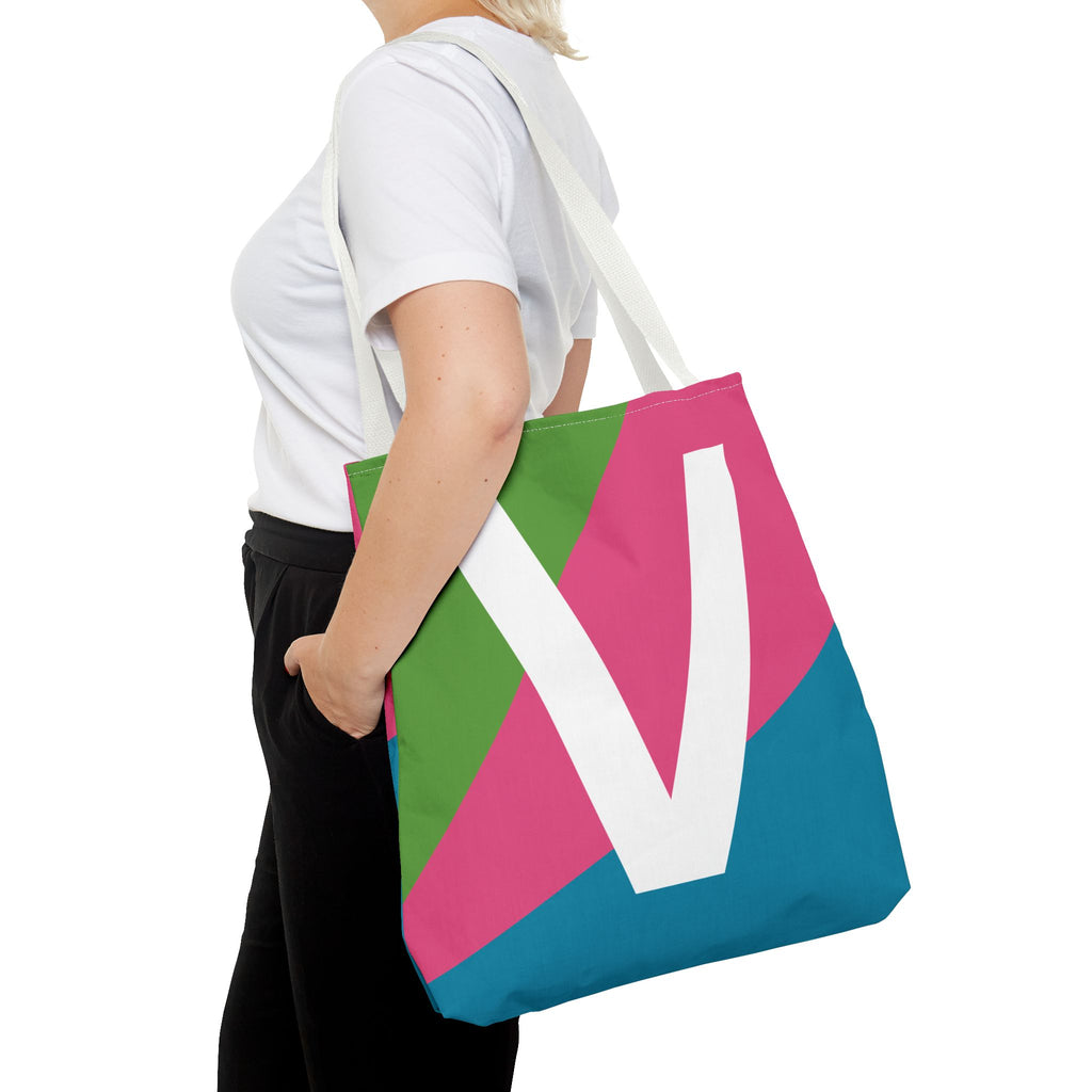 Monogram 'V' Colorblock Tote Bag — Personalized Initial V Shoulder Tote