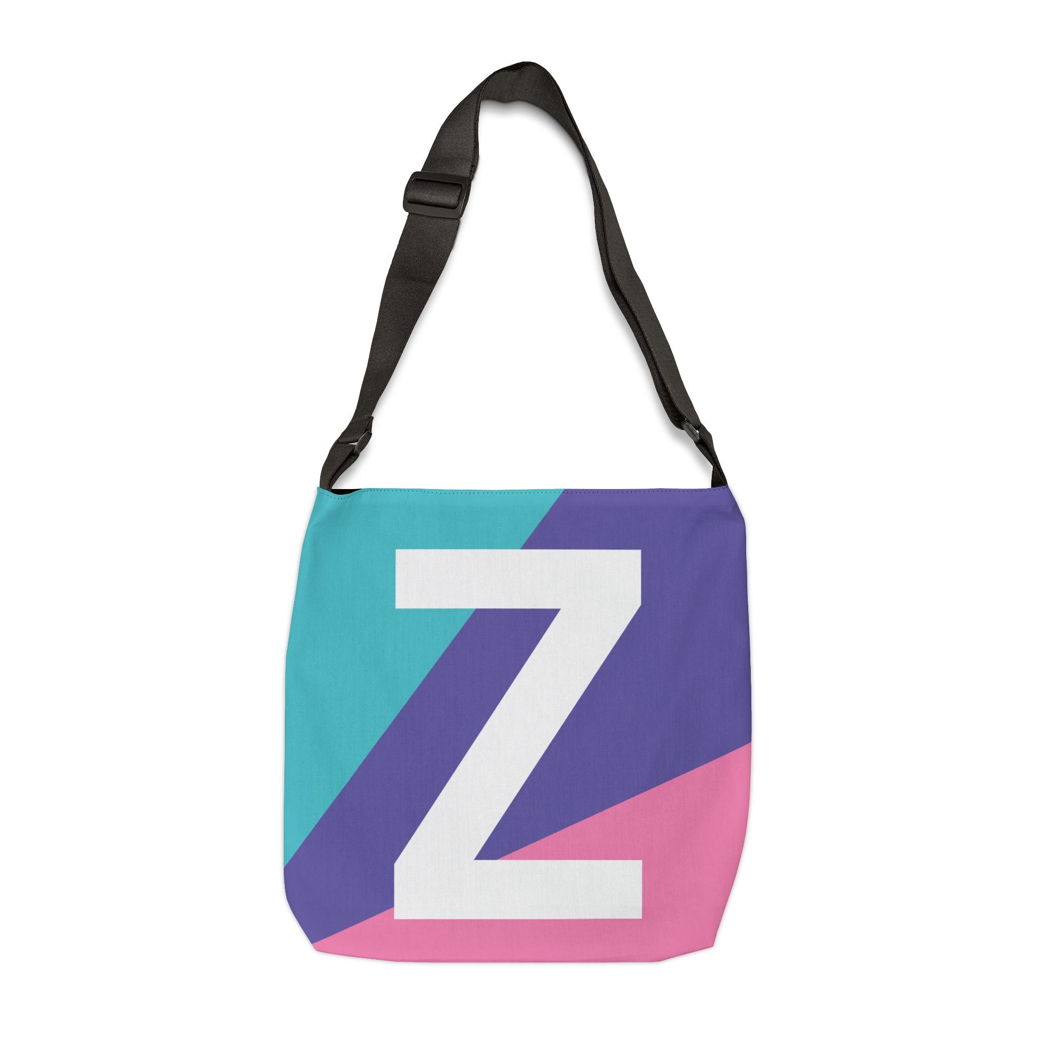 Initial Letter 'Z' Colorblock Adjustable Tote Bag — Monogram Alphabet Shoulder Bag