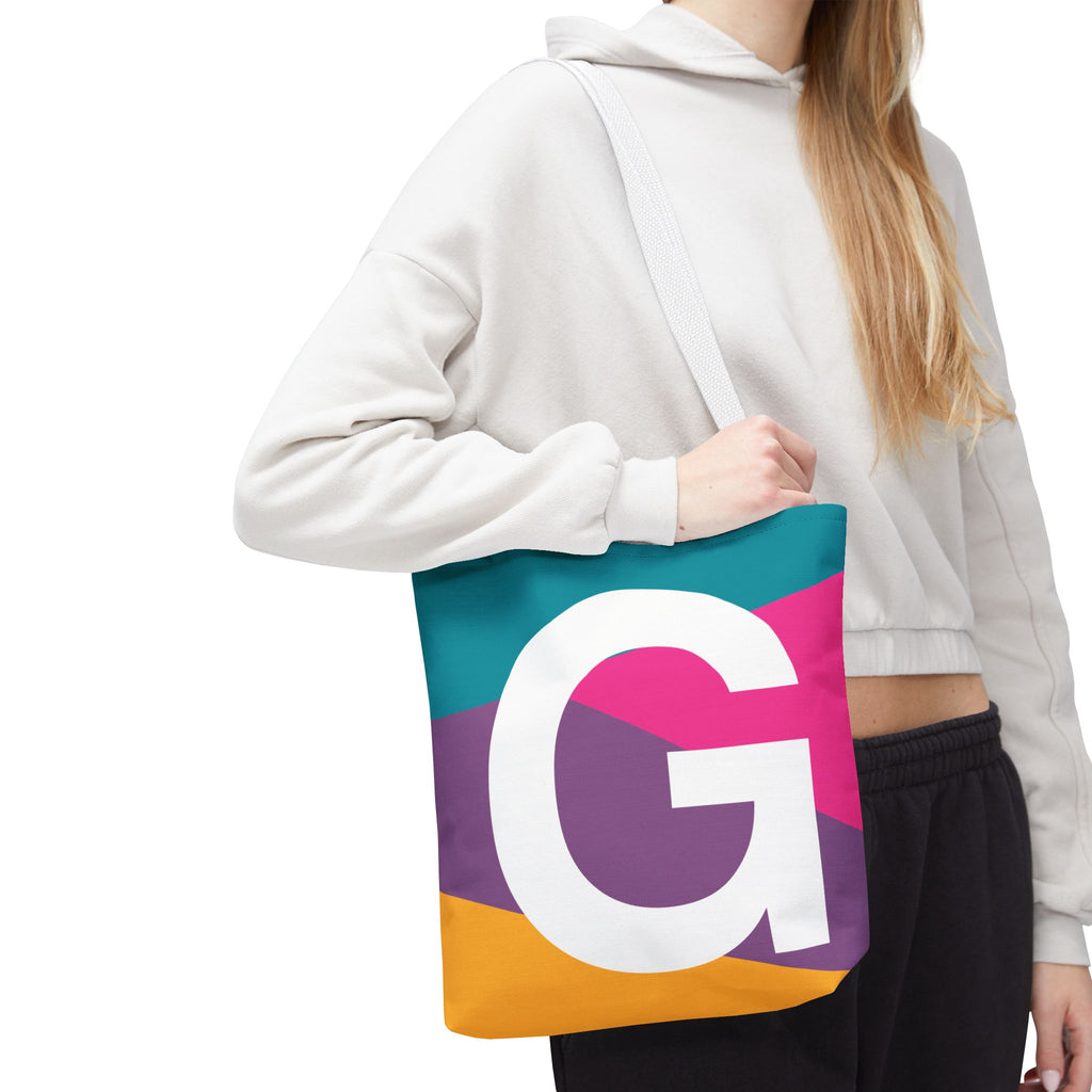 Monogram 'G' Colorblock Tote Bag — Personalized Initial G Shoulder Tote