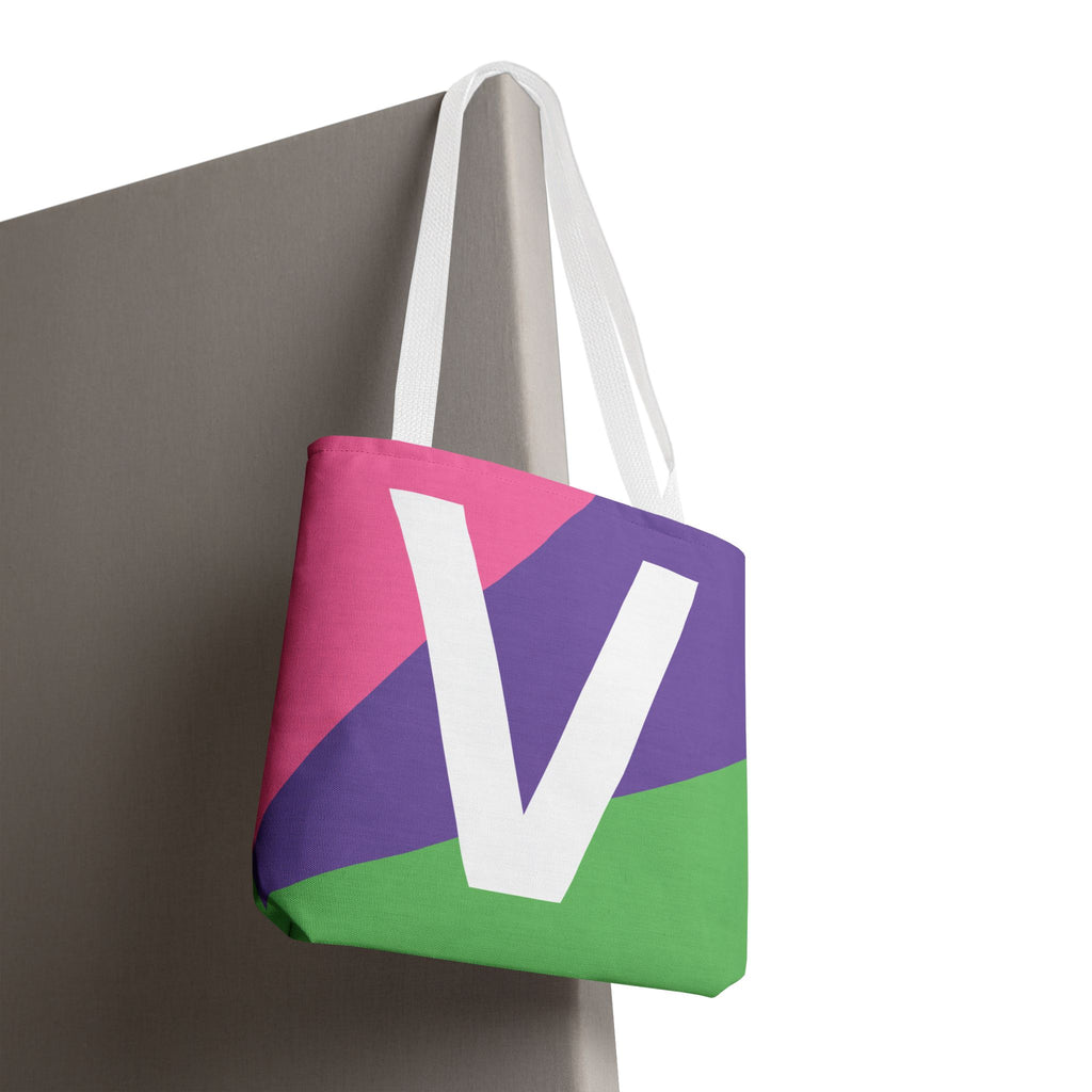 Monogram 'V' Colorblock Tote Bag — Personalized Initial V Shoulder Tote
