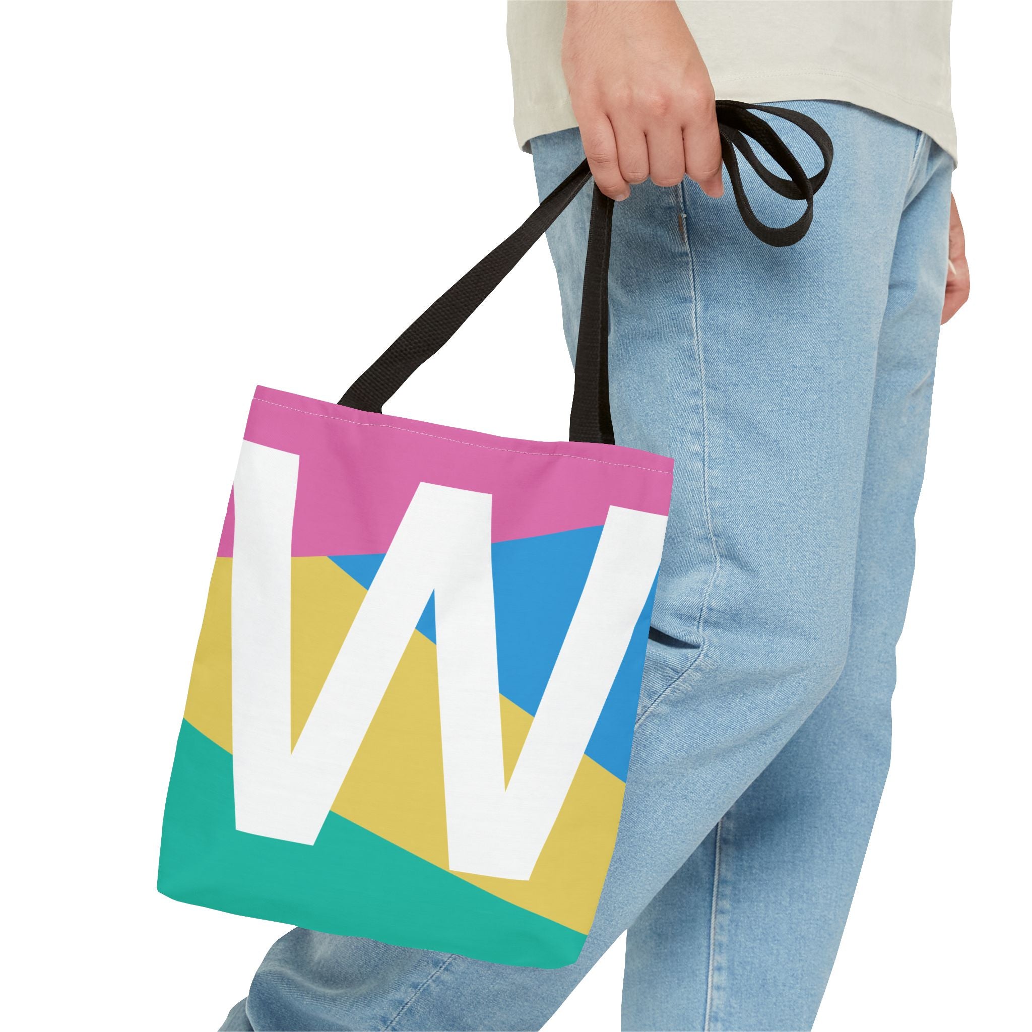 Monogram 'W' Colorblock Tote Bag — Personalized Initial W Shoulder Tote