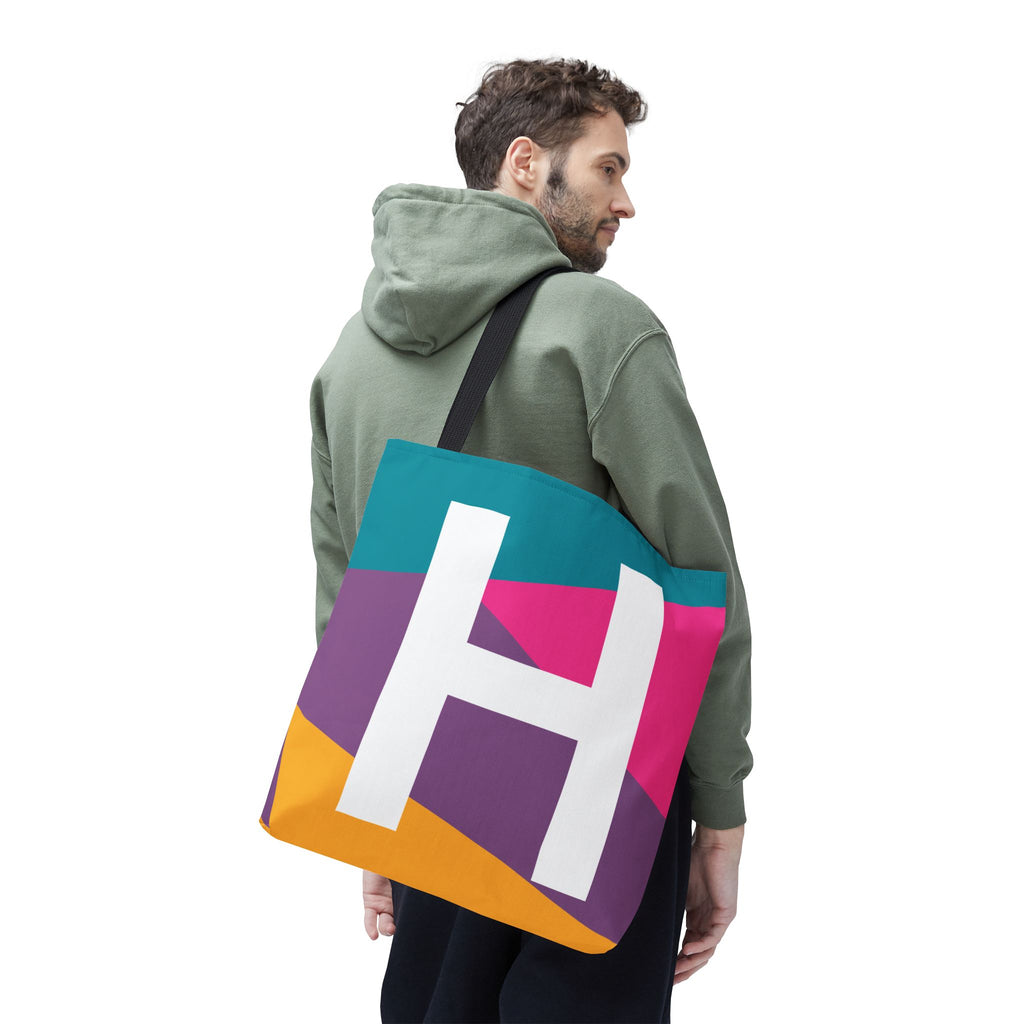Monogram 'H' Colorblock Tote Bag — Personalized Initial H Shoulder Tote