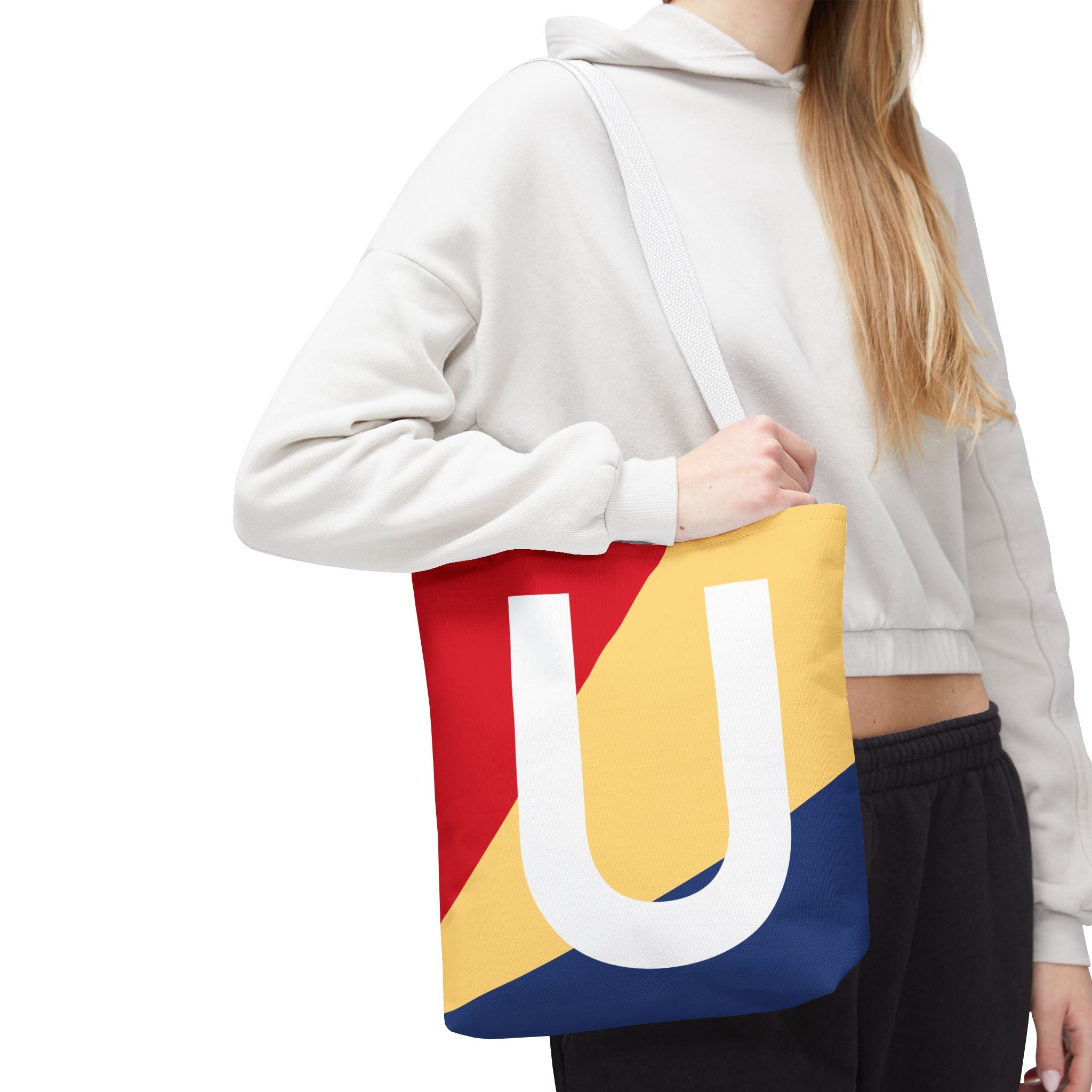 Monogram 'U' Colorblock Tote Bag — Personalized Initial U Shoulder Tote