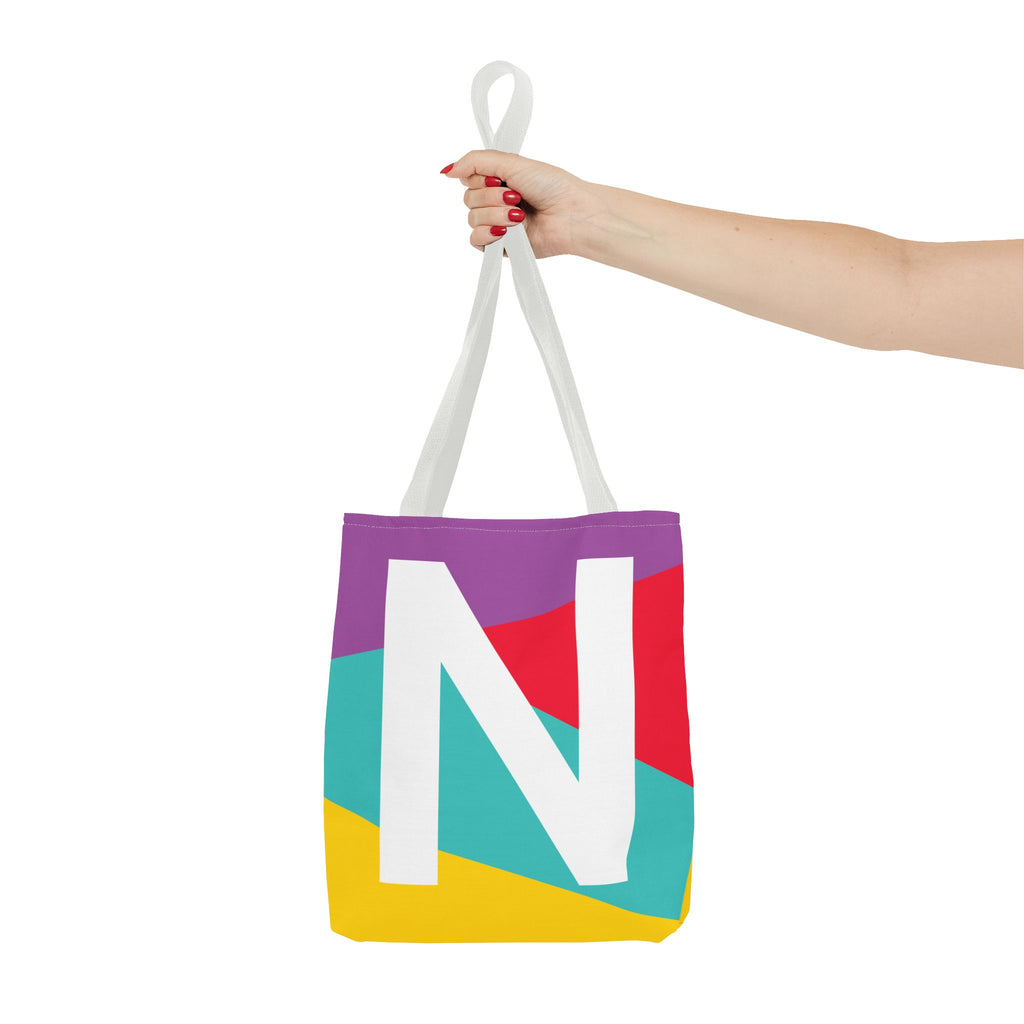 Monogram 'N' Colorblock Tote Bag — Personalized Initial N Shoulder Tote