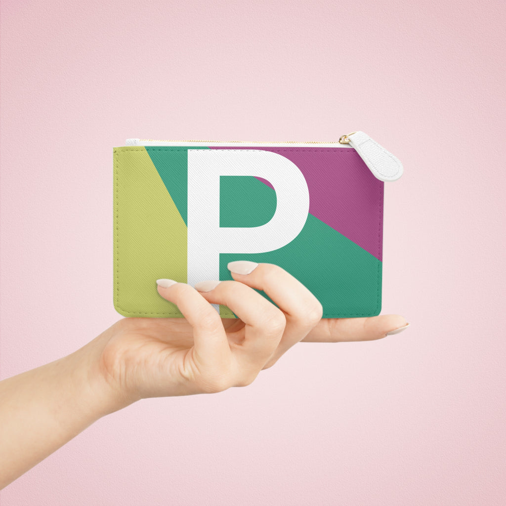 Initial P Mini Clutch — Colorblock Monogram Wristlet Wallet