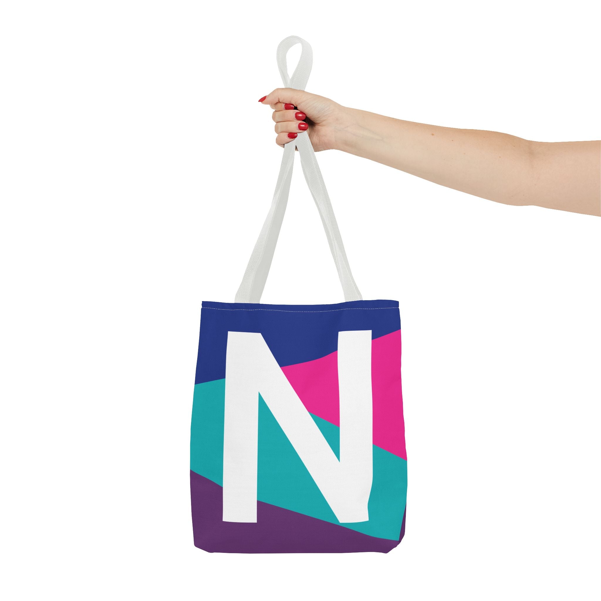 Monogram 'N' Colorblock Tote Bag — Personalized Initial N Shoulder Tote