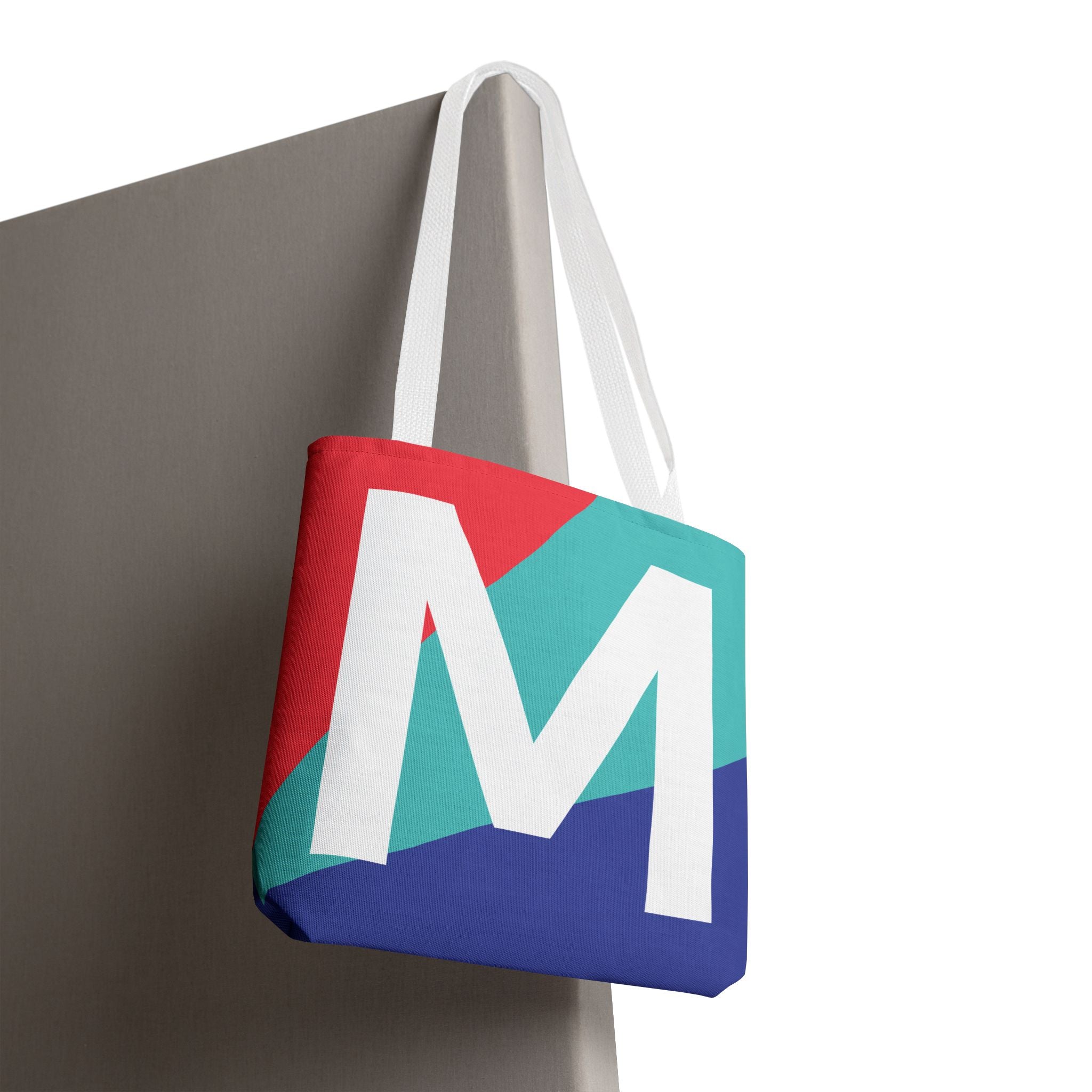 Monogram 'M' Colorblock Tote Bag — Personalized Initial M Shoulder Tote