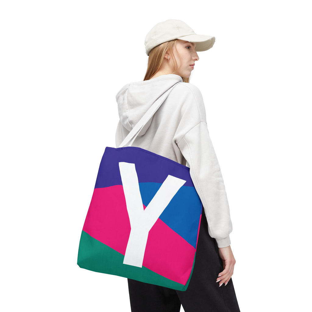 Monogram 'Y' Colorblock Tote Bag — Personalized Initial Y Shoulder Tote