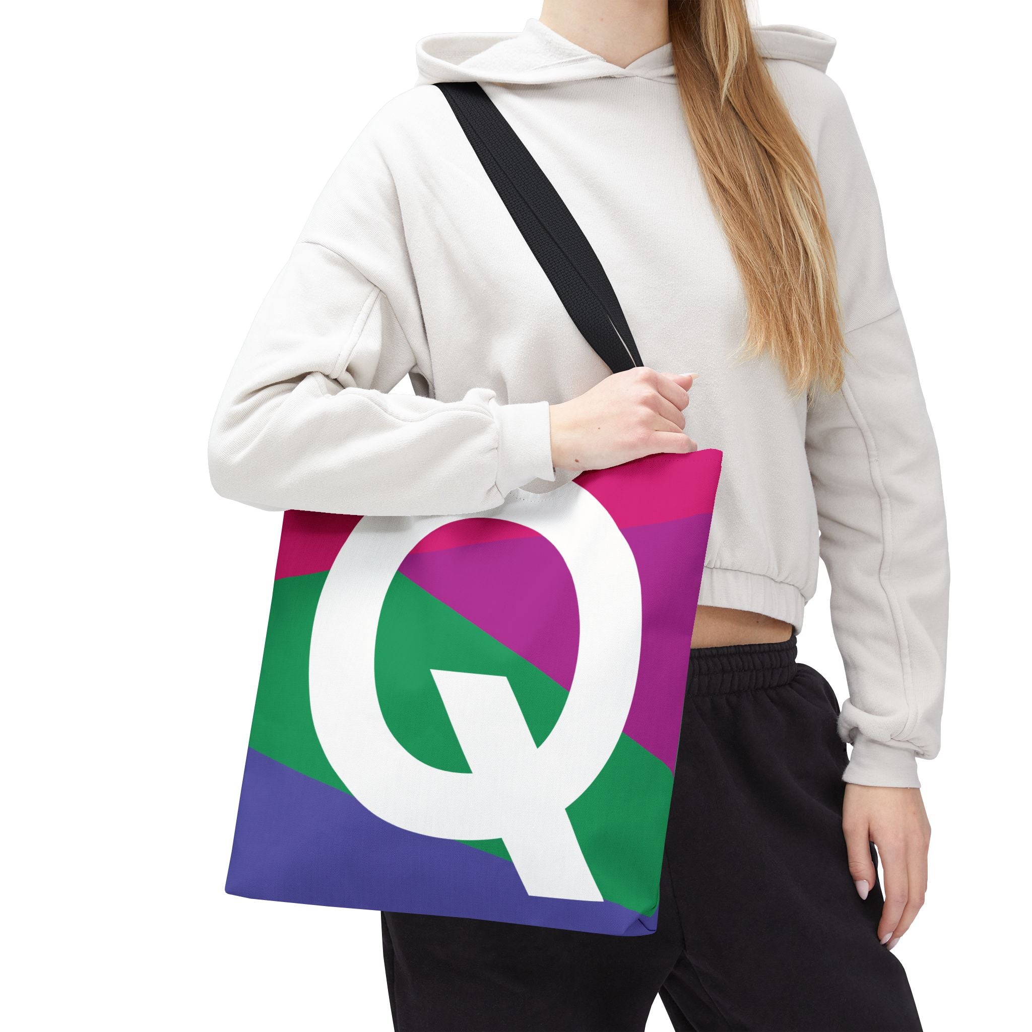 Monogram 'Q' Colorblock Tote Bag — Personalized Initial Q Shoulder Tote