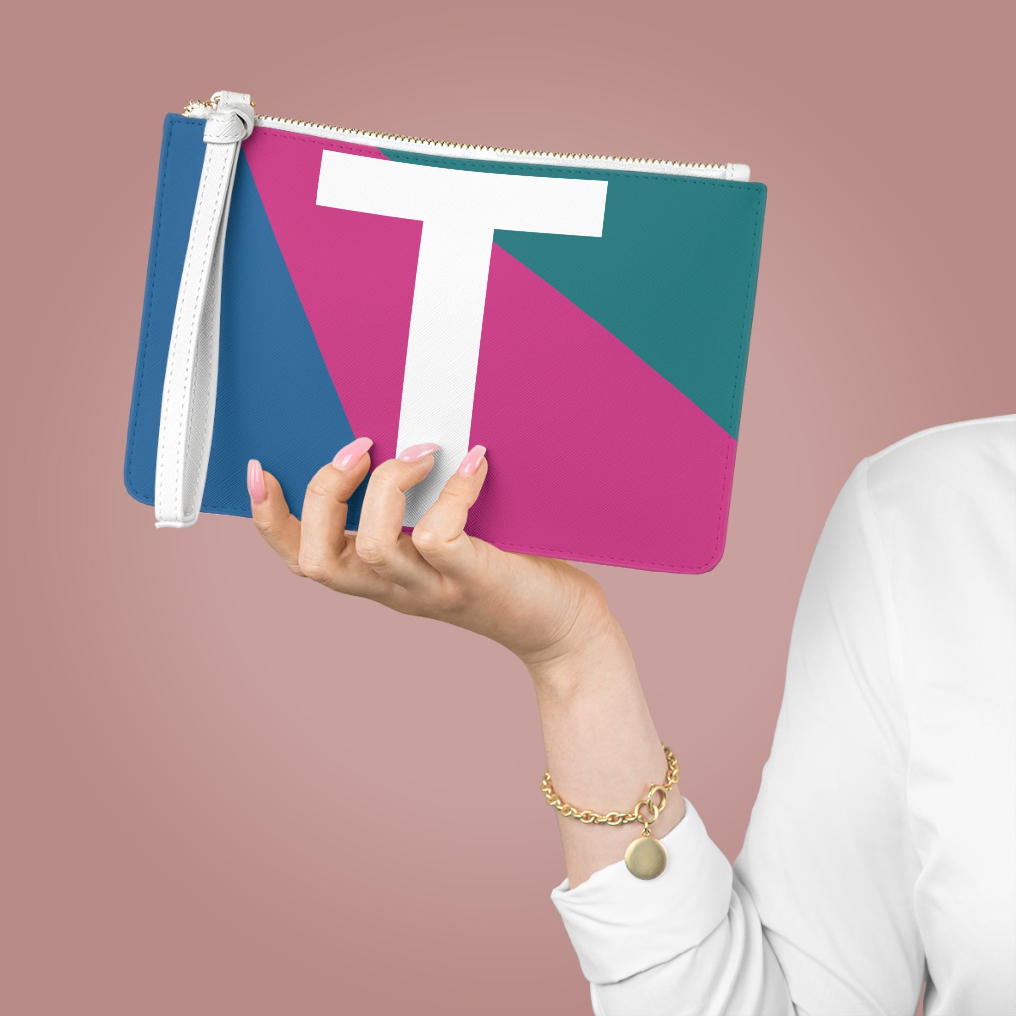 Monogram 'T' Colorblock Clutch Bag — Bold Geometric Wristlet for Everyday & Gifts