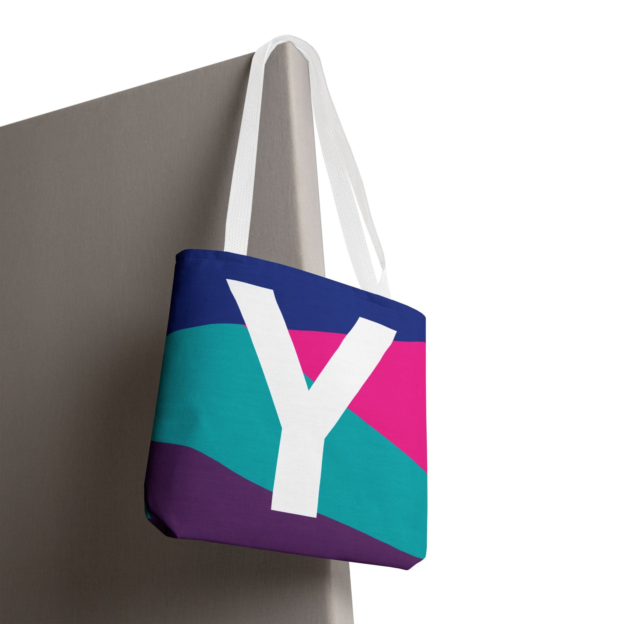 Monogram 'Y' Colorblock Tote Bag — Personalized Initial Y Shoulder Tote