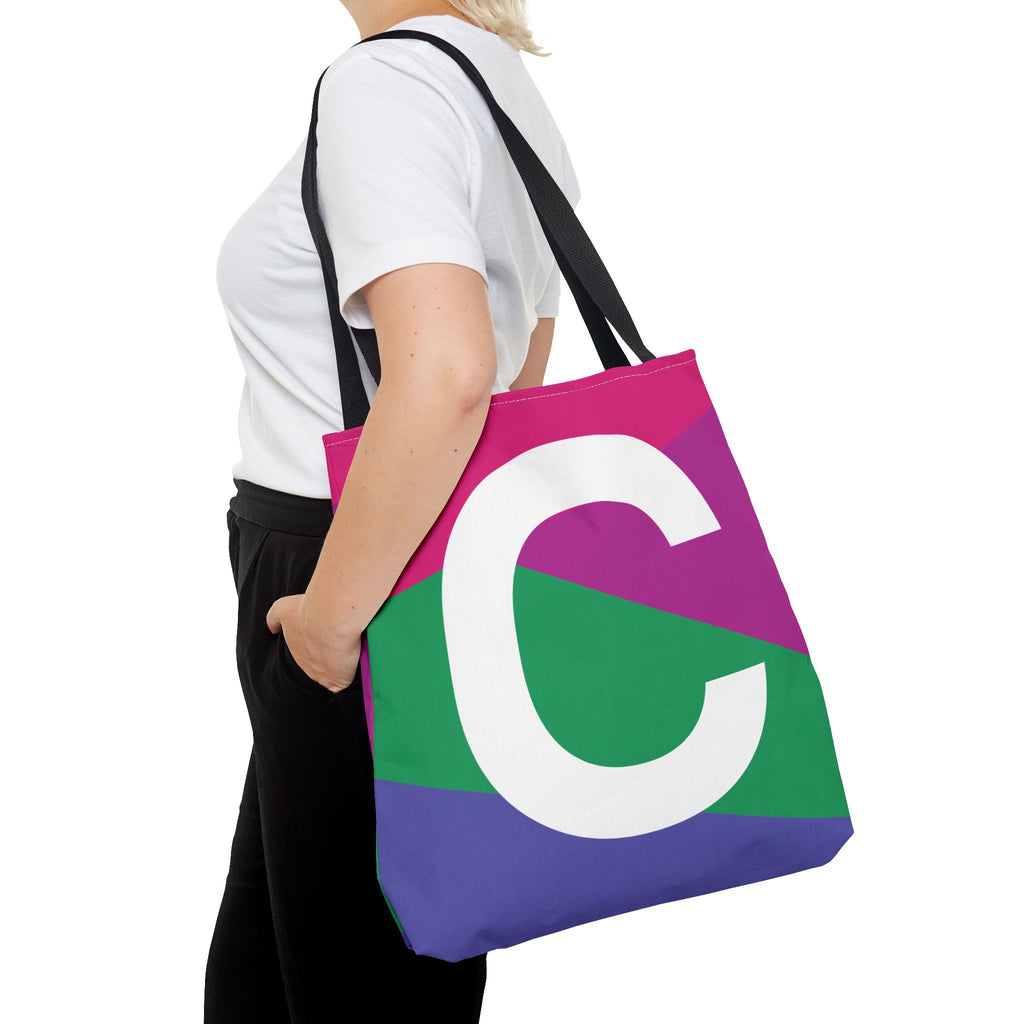 Monogram 'C' Colorblock Tote Bag — Personalized Initial C Shoulder Tote