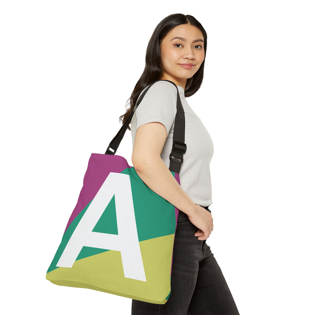 Initial Letter 'A' Colorblock Adjustable Tote Bag — Monogram Alphabet Shoulder Bag