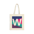 Initial W Colorblock Canvas Tote Bag — Monogram Letter W Reusable Grocery Tote
