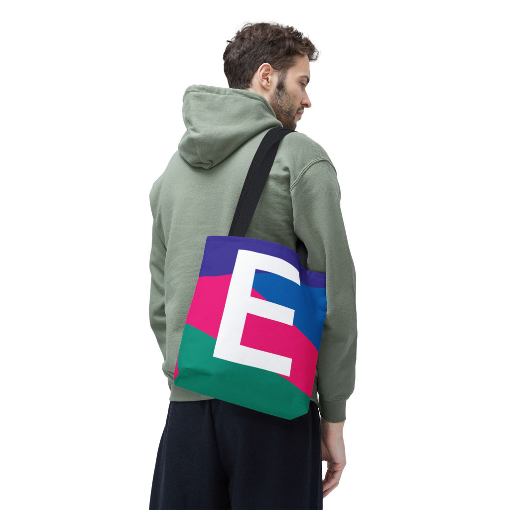 Monogram 'E' Colorblock Tote Bag — Personalized Initial E Shoulder Tote