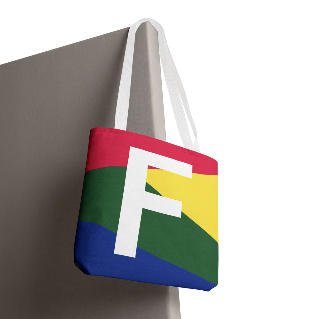 Monogram 'F' Colorblock Tote Bag — Personalized Initial F Shoulder Tote
