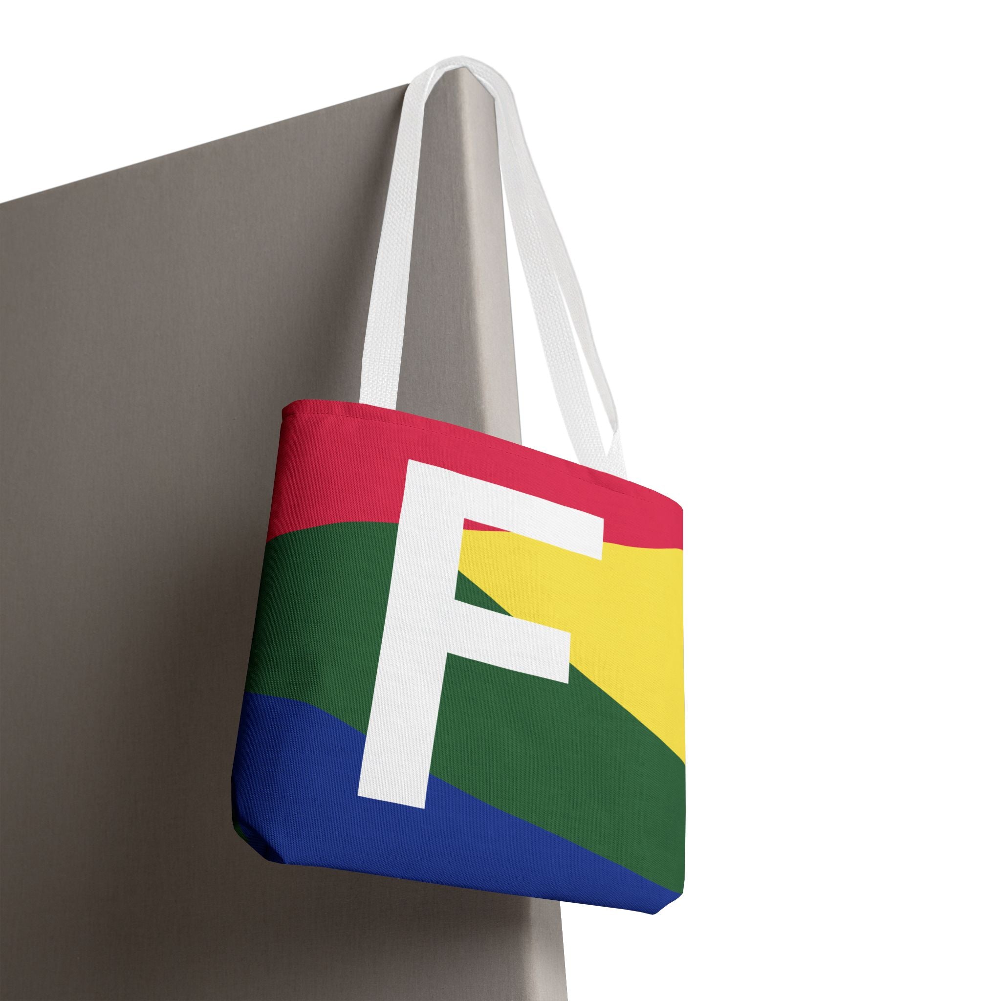 Monogram 'F' Colorblock Tote Bag — Personalized Initial F Shoulder Tote