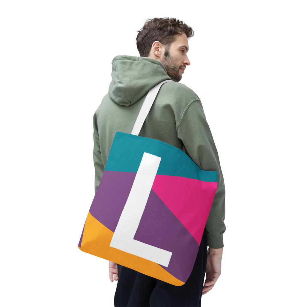 Monogram 'L' Colorblock Tote Bag — Personalized Initial L Shoulder Tote