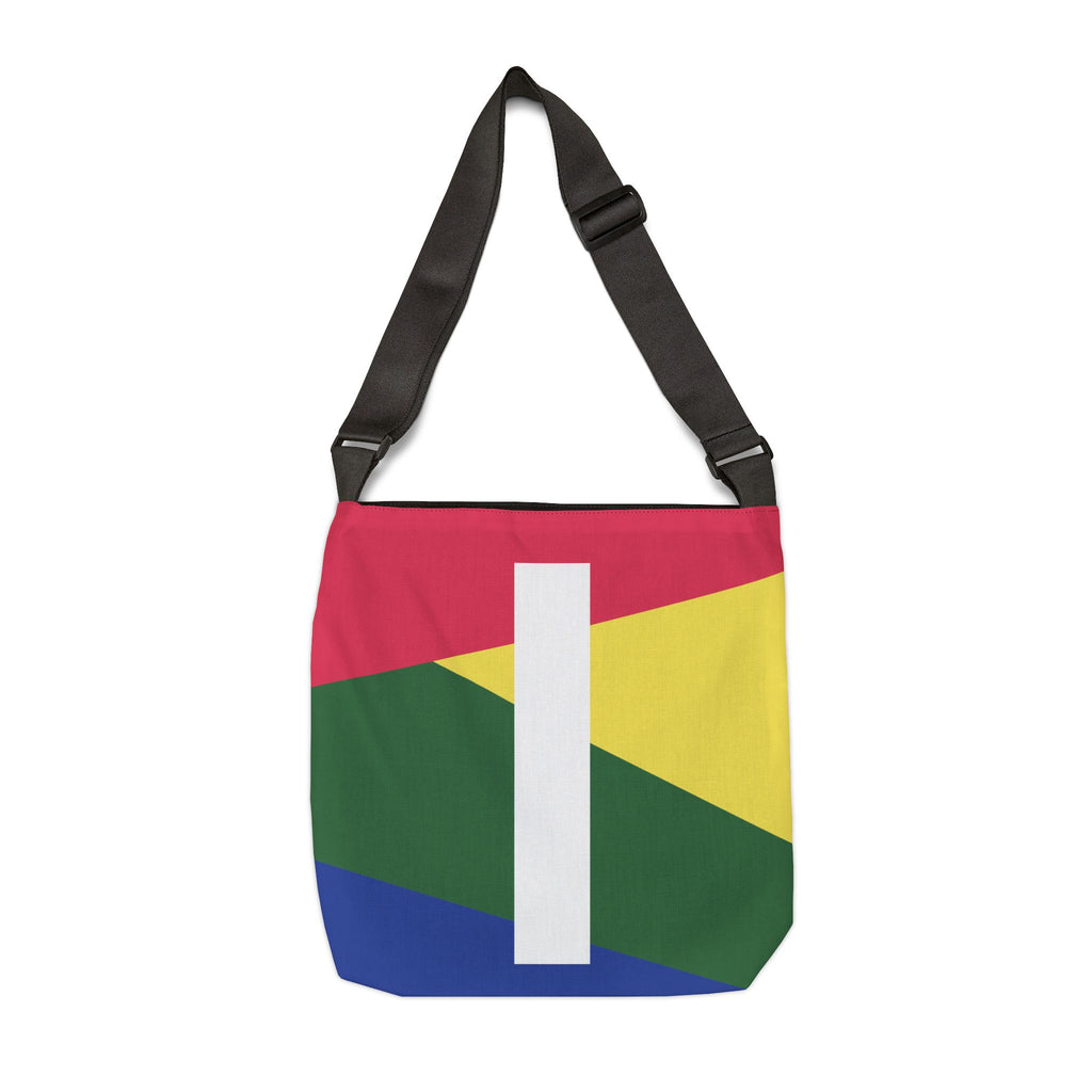 Initial Letter 'I' Colorblock Adjustable Tote Bag — Monogram Alphabet Shoulder Bag