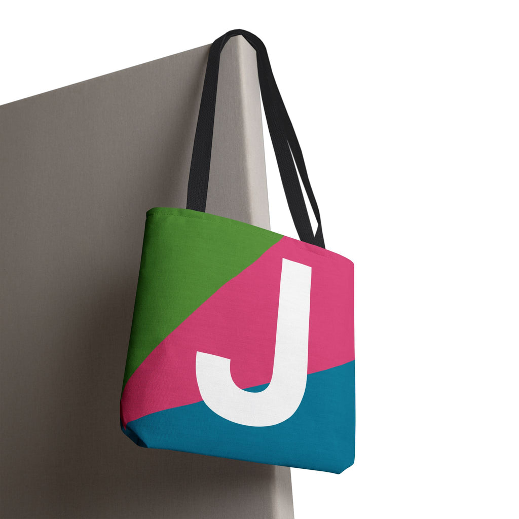 Monogram 'J' Colorblock Tote Bag — Personalized Initial J Shoulder Tote