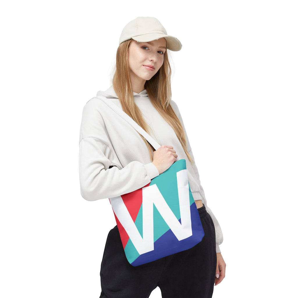 Monogram 'W' Colorblock Tote Bag — Personalized Initial W Shoulder Tote