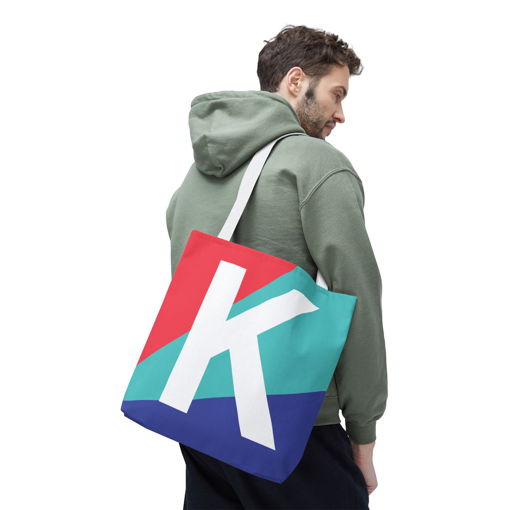 Monogram 'K' Colorblock Tote Bag — Personalized Initial K Shoulder Tote