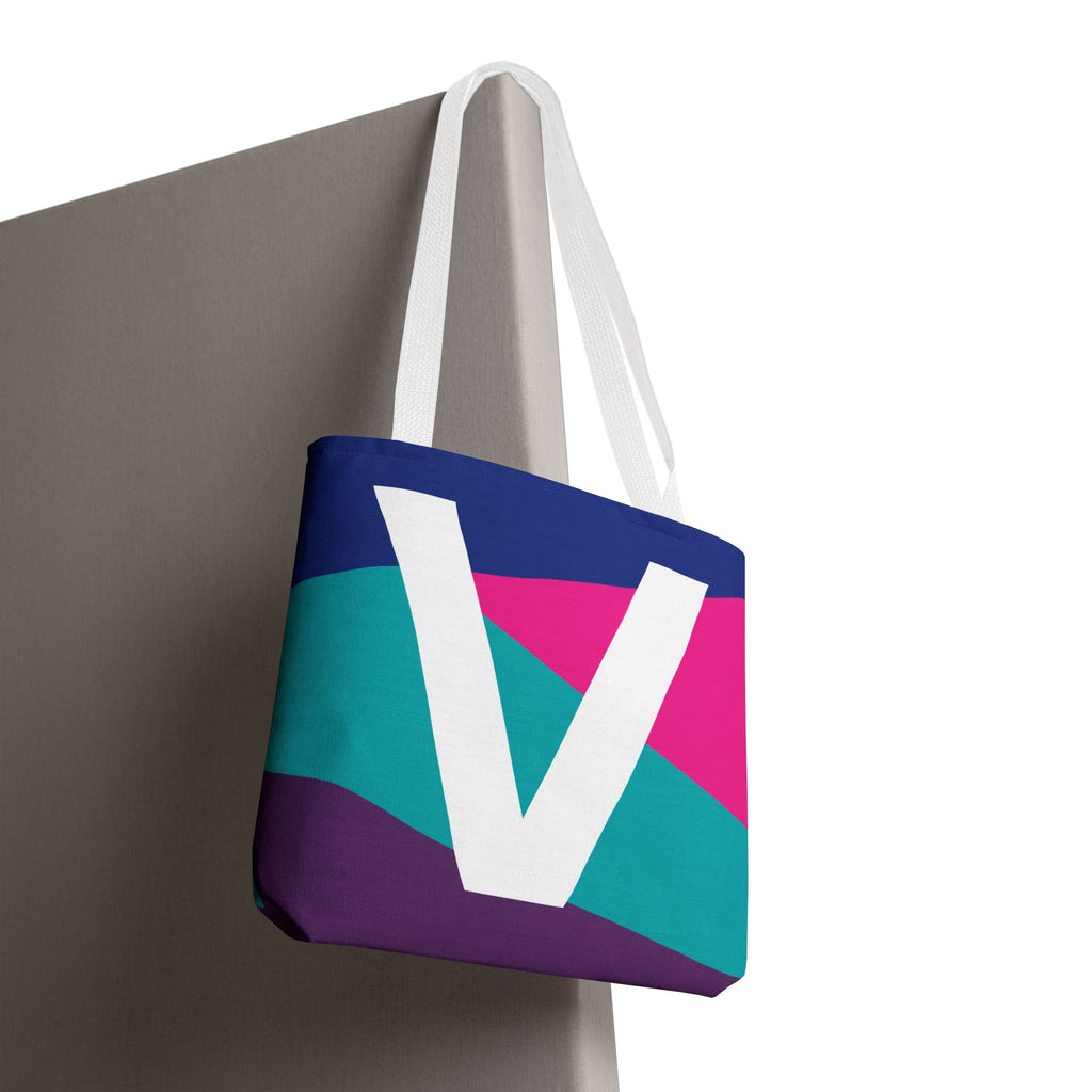 Monogram 'V' Colorblock Tote Bag — Personalized Initial V Shoulder Tote