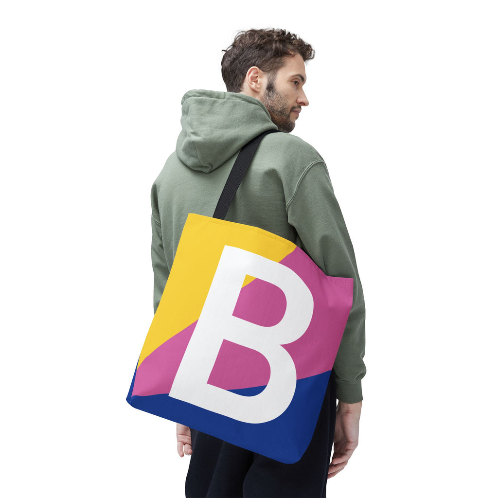 Monogram 'B' Colorblock Tote Bag — Personalized Initial B Shoulder Tote