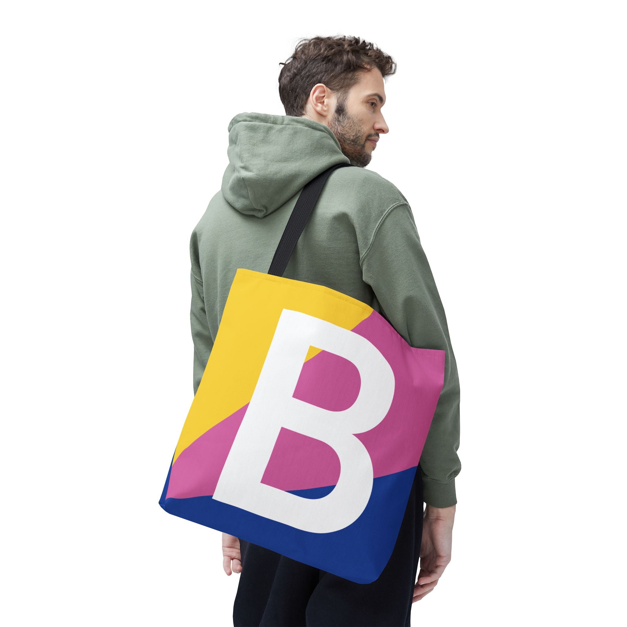 Monogram 'B' Colorblock Tote Bag — Personalized Initial B Shoulder Tote
