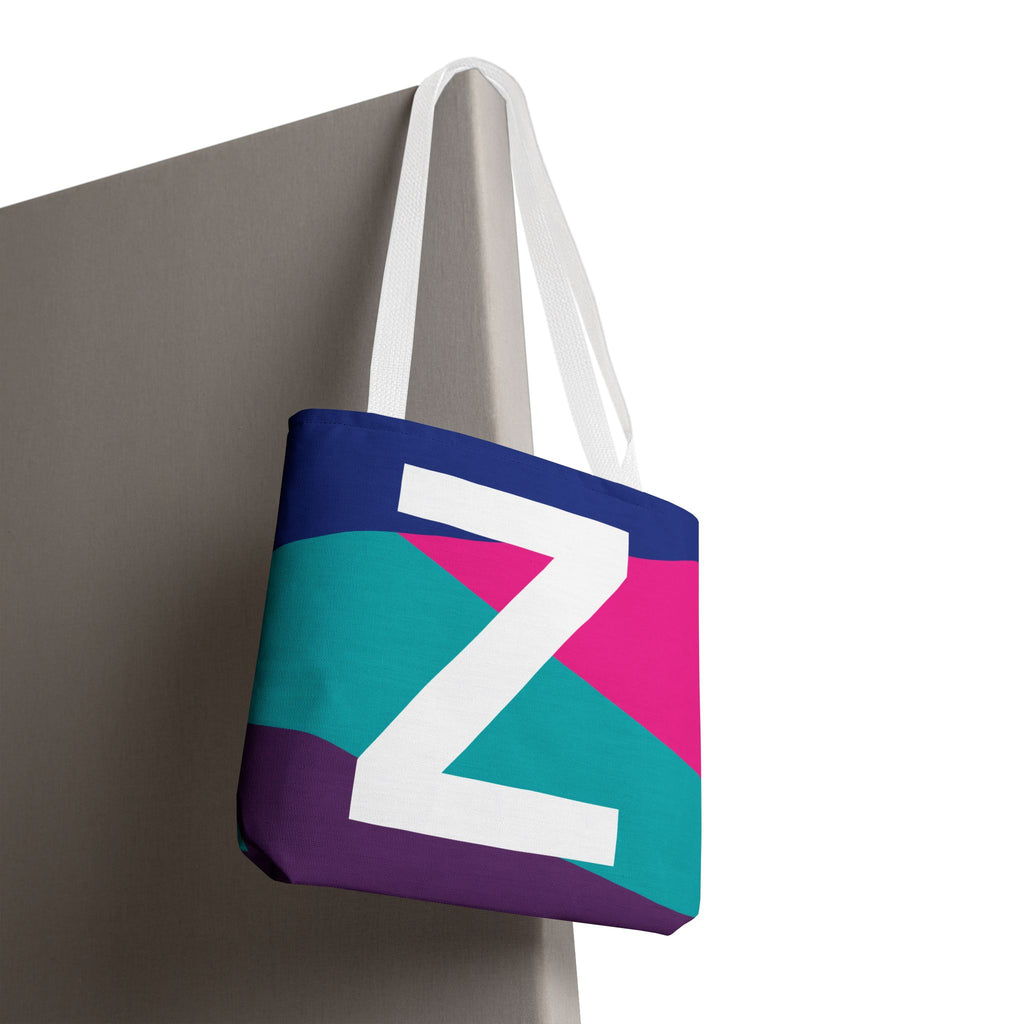 Monogram 'Z' Colorblock Tote Bag — Personalized Initial Z Shoulder Tote