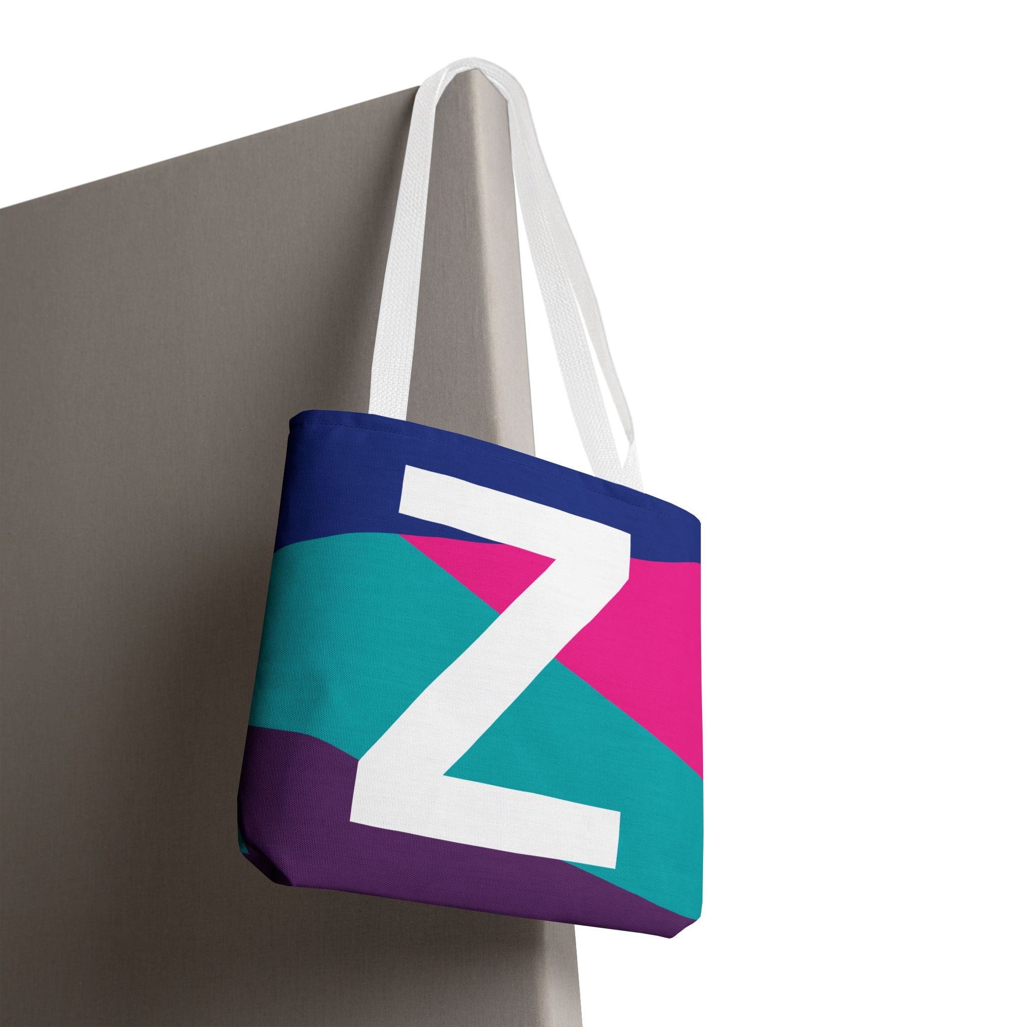 Monogram 'Z' Colorblock Tote Bag — Personalized Initial Z Shoulder Tote