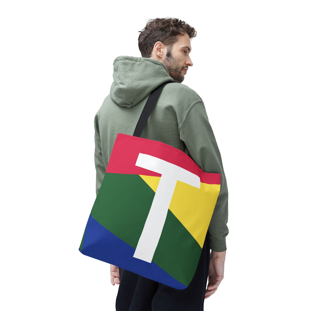 Monogram 'T' Colorblock Tote Bag — Personalized Initial T Shoulder Tote