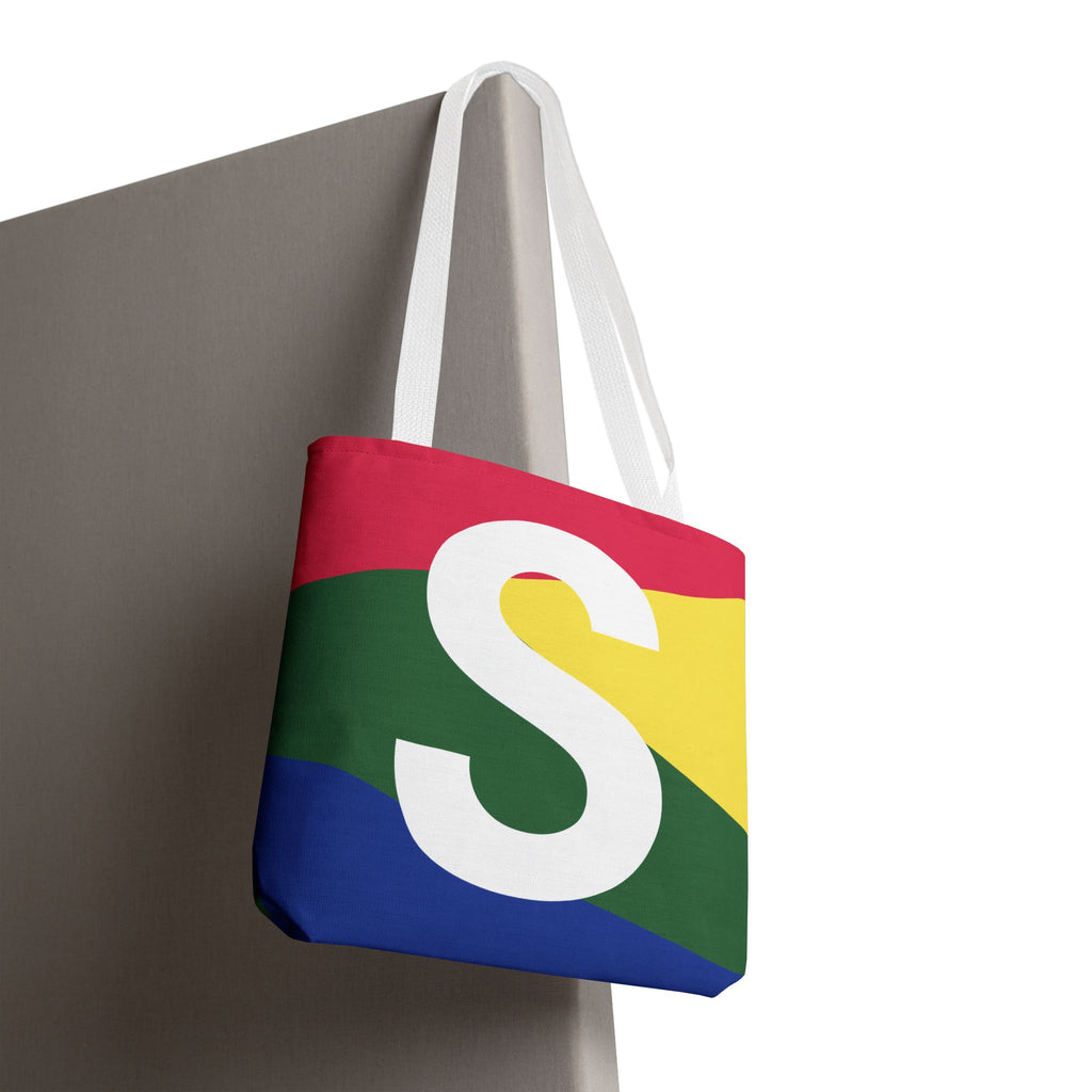 Monogram 'S' Colorblock Tote Bag — Personalized Initial S Shoulder Tote